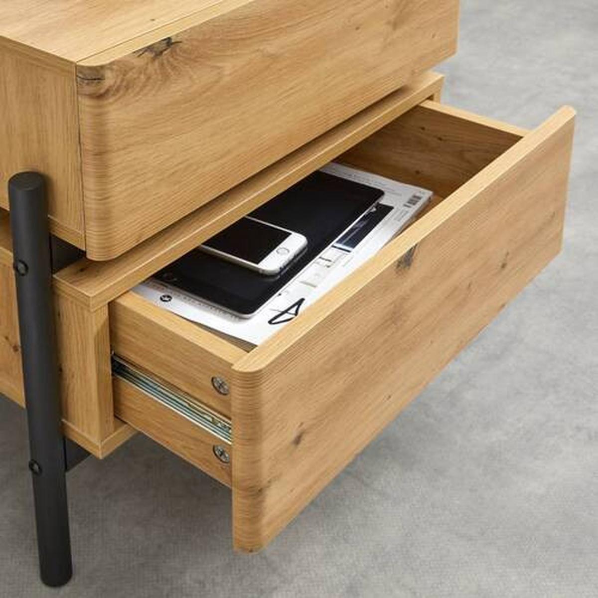 Noční stolek JASMINA barvy dubu - barvy dubu/černá, Moderní, kov/dřevo (53/50/41,5cm) - P & B