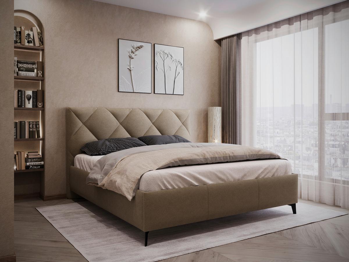Čalouněná postel BIANCO 180x200, světle hnědá - černá/bronzová, Moderní, kov/dřevo (180/200cm)