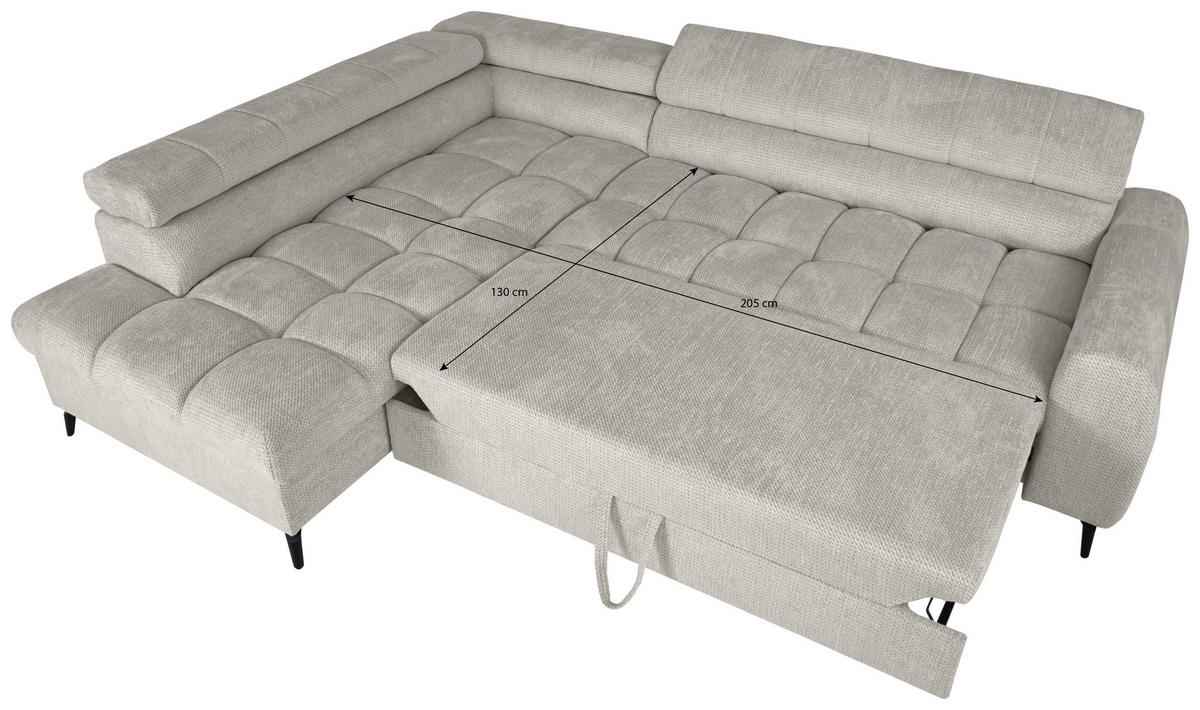 Ecksofa Volf Links New Hellgr. mit Schlaffunktion, 203x261 cm - Hellgrau/Schwarz, Trend, Textil (203/261cm)