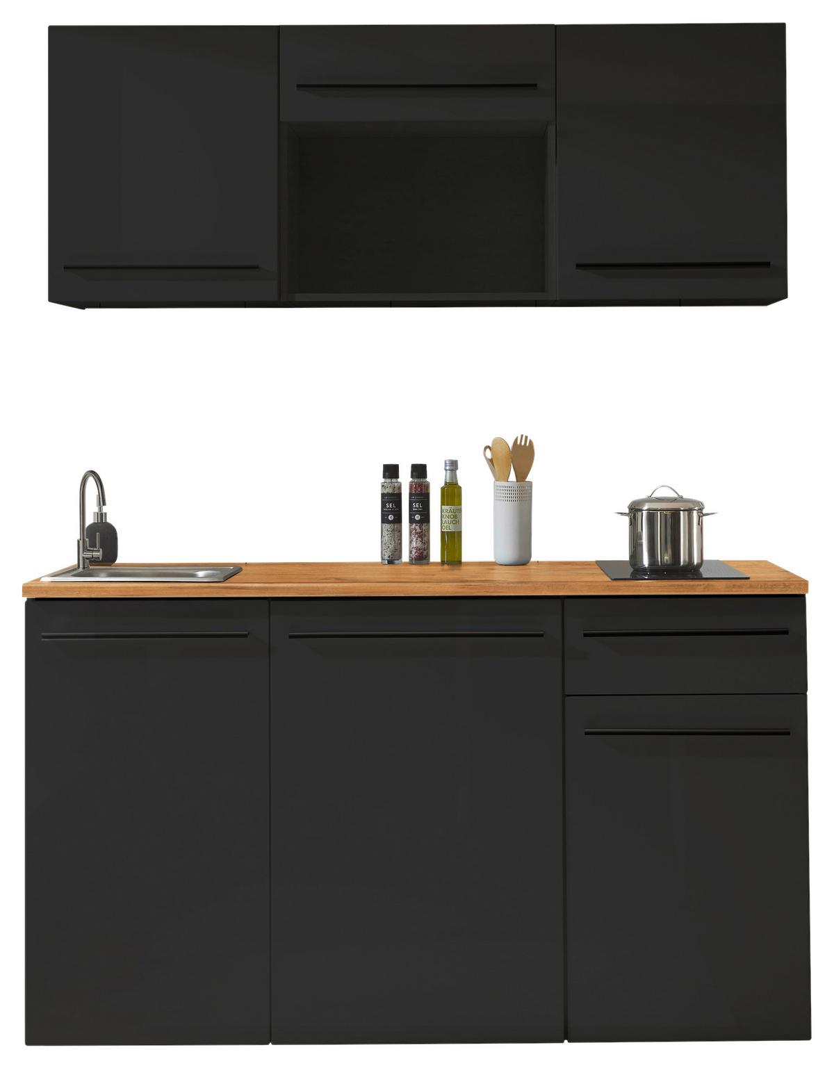Kuchyňský blok bez spotřebičů JAZZ SINGLE - černá/barvy dubu, Trend, kompozitní dřevo/plast (160kg) - MID.YOU