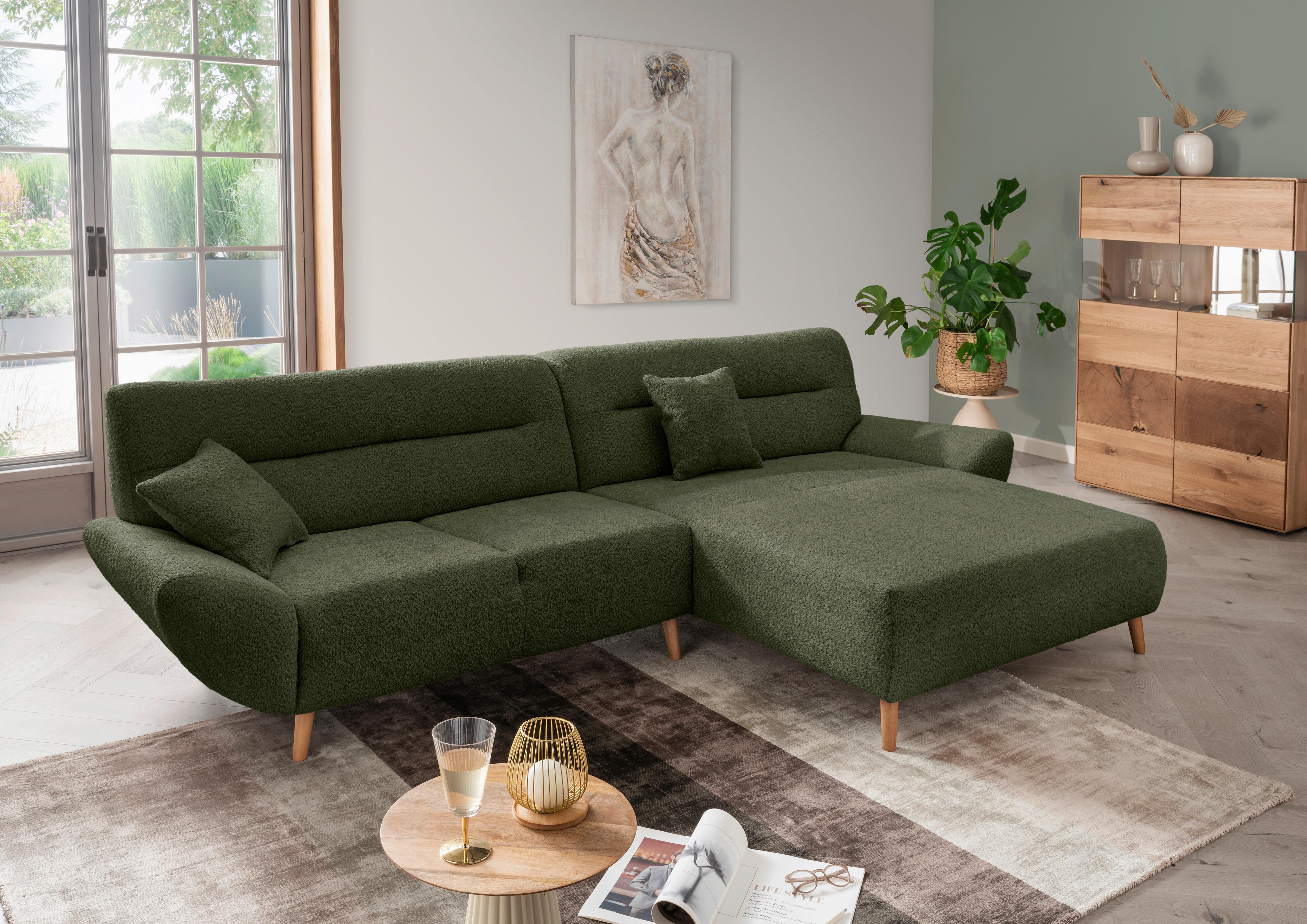 Ecksofa Drago Waldgrün S: 290x166 cm - Waldgrün/Wildeiche, KONVENTIONELL, Textil (290/166cm) - MID.YOU