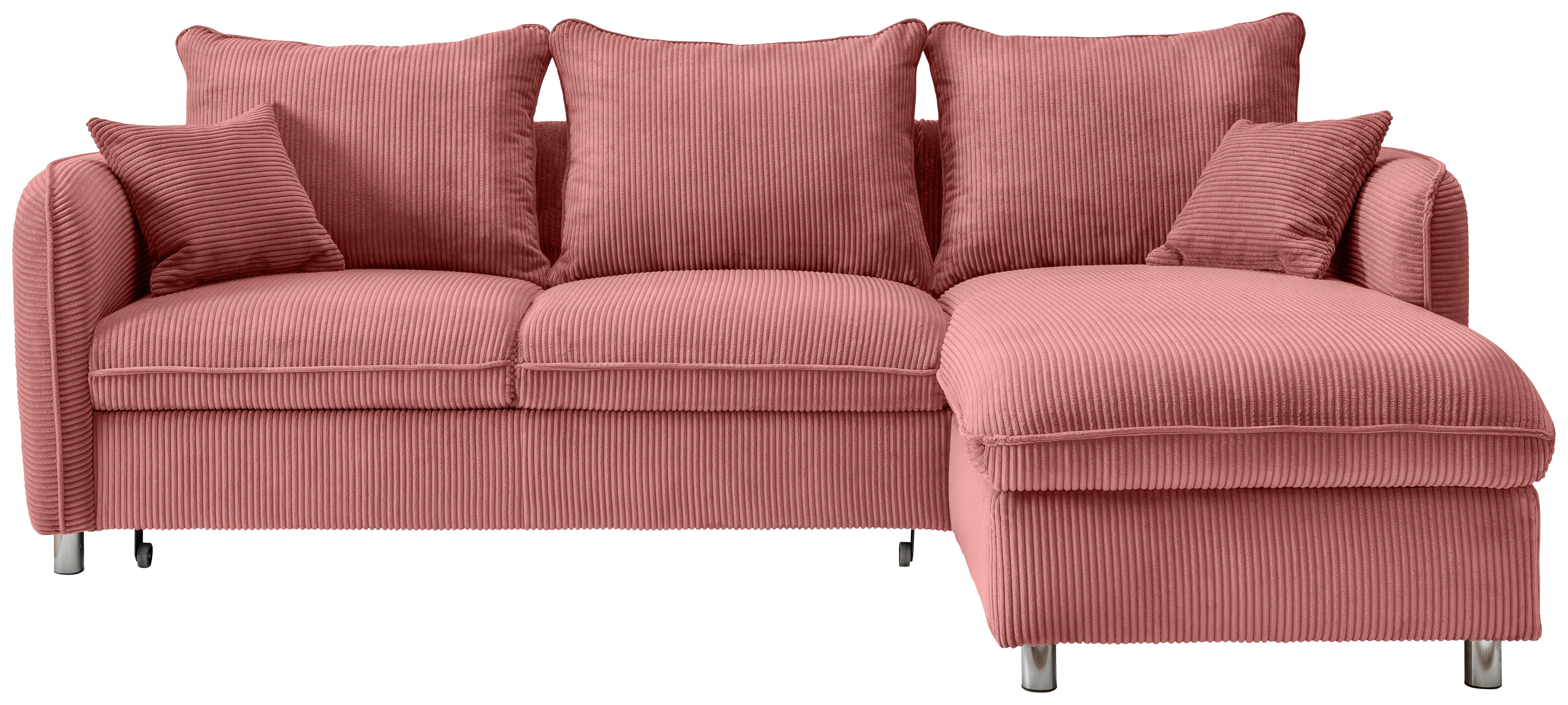 Eckschlafsofa Lauritio Koralle S: 254x160 cm - Chromfarben/Koralle, MODERN, Textil (254/160cm) - Livetastic