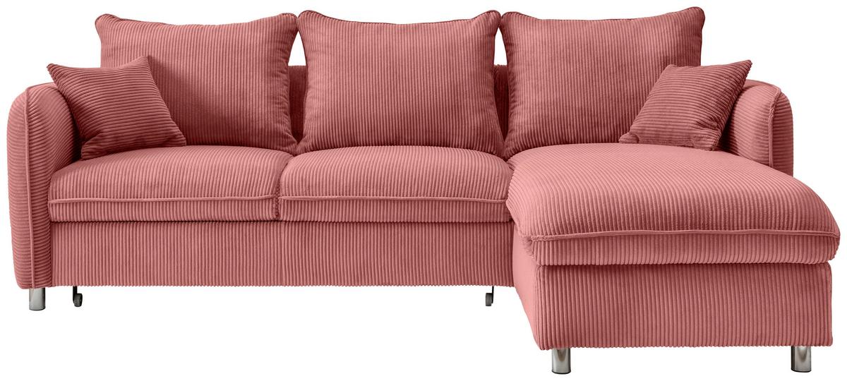Eckschlafsofa Lauritio Koralle S: 254x160 cm - Chromfarben/Koralle, MODERN, Textil (254/160cm) - Livetastic