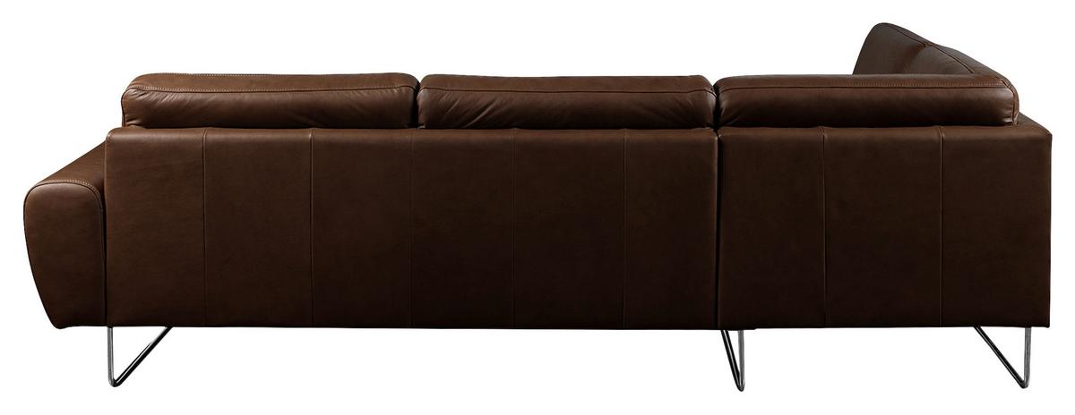 Ecksofa Spring Dunkelbraun Chrom S: 250x273cm - Chromfarben/Dunkelbraun, Design, Leder (250/273cm) - Livetastic