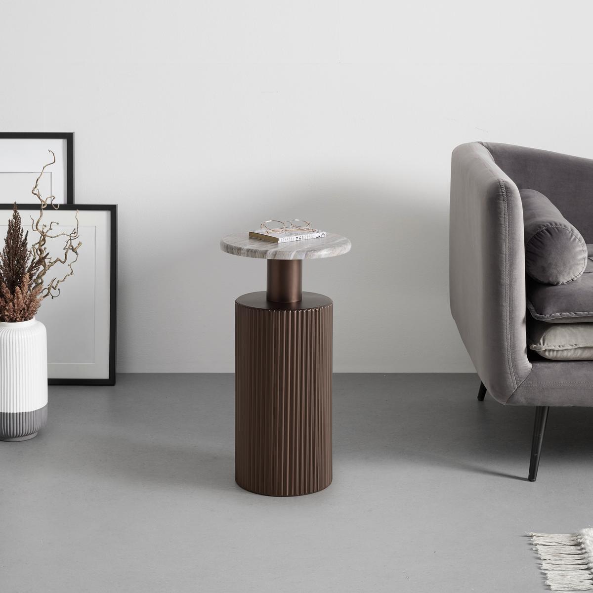 PRÍRUČNÝ STOLÍK SOLCO -TREND- - bronzová/prírodná farba, Lifestyle, kov/kompozitné drevo (30/56cm) - Premium Living