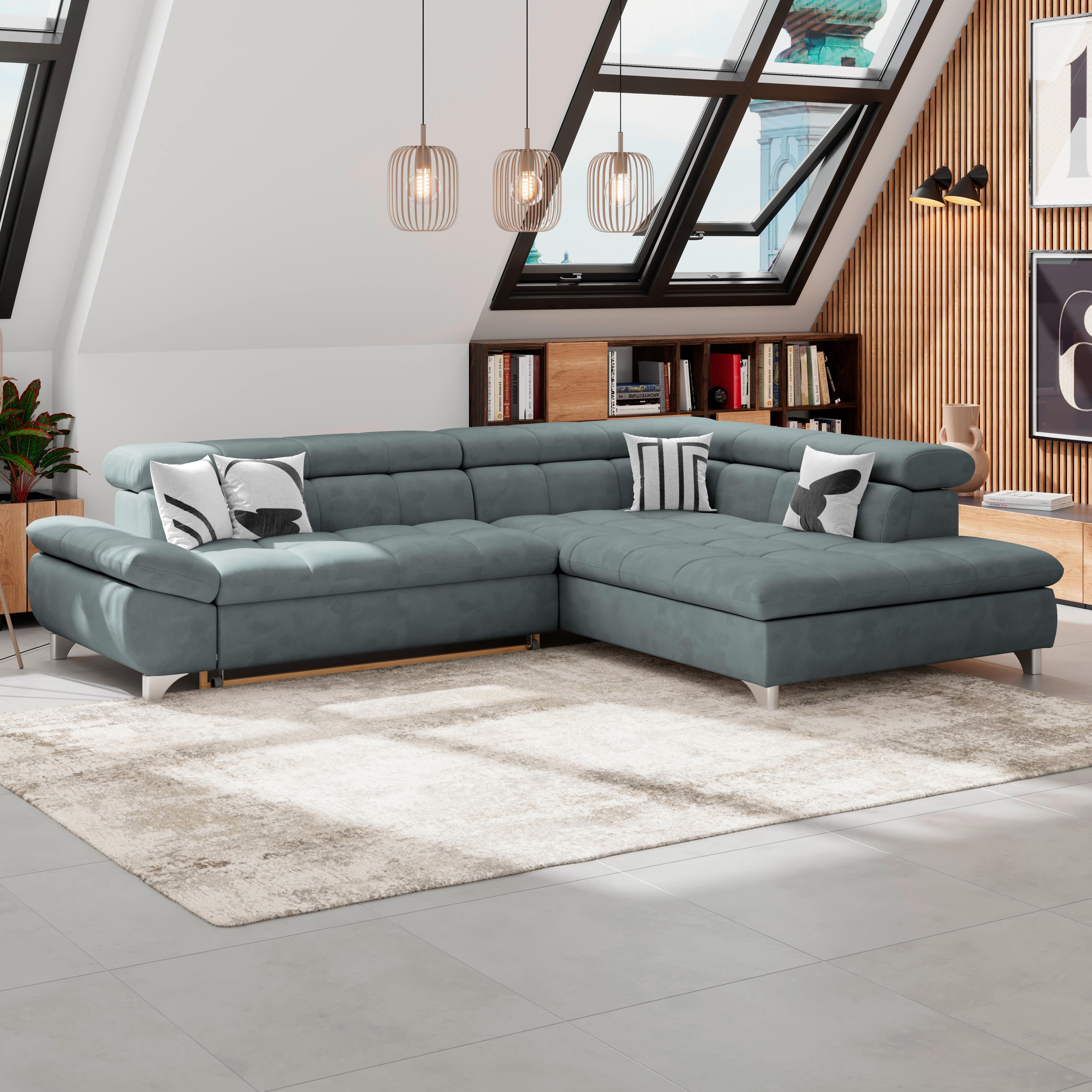 Ecksofa Gemini Graublau, B: 312cm - Chromfarben/Mintgrün, KONVENTIONELL, Textil (312/234cm)