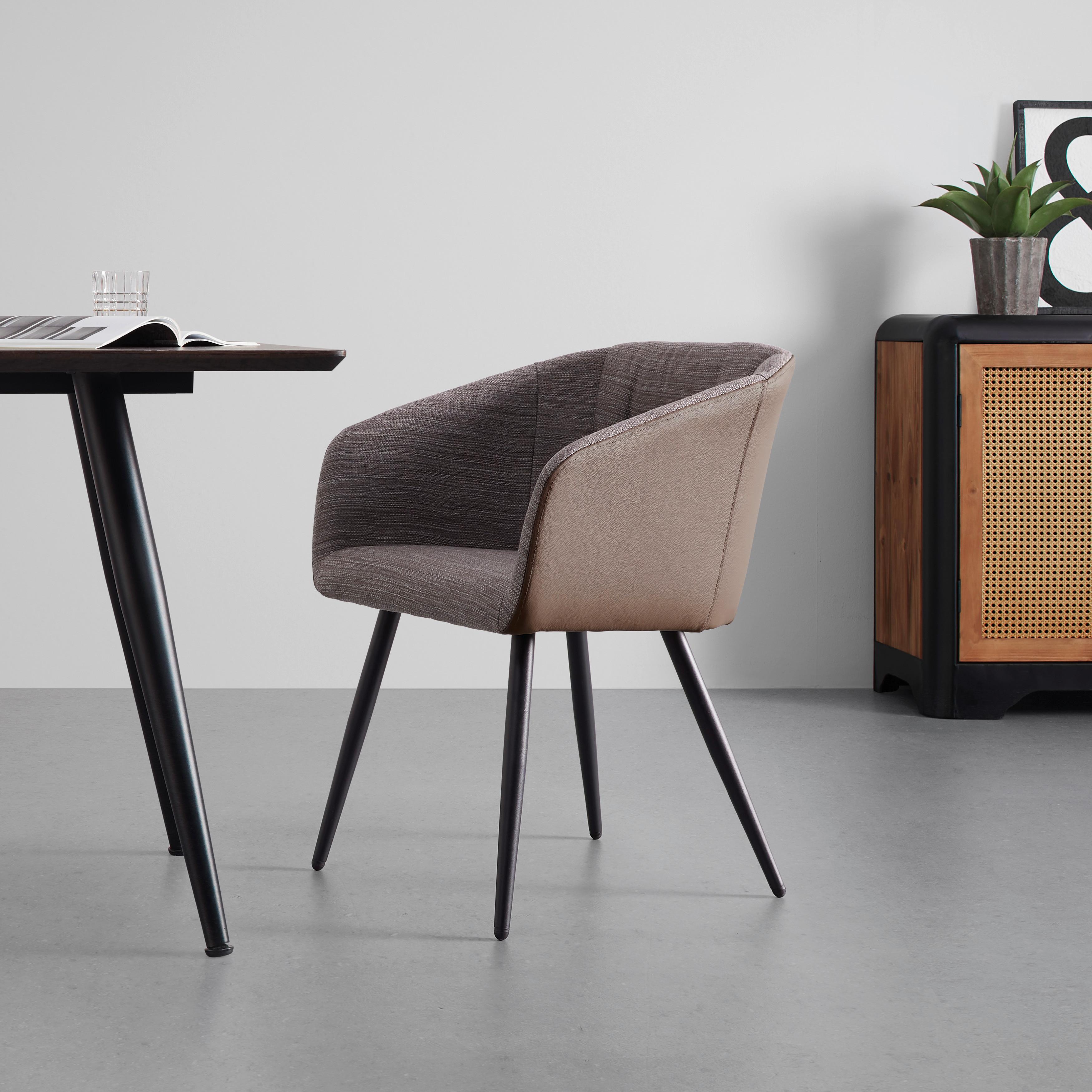 Jídelní Židle Bianco Pravá Kůže Hnědá - černá/hnědá, Moderní, kov/dřevo (55,5/75,5/58cm) - Bessagi Home