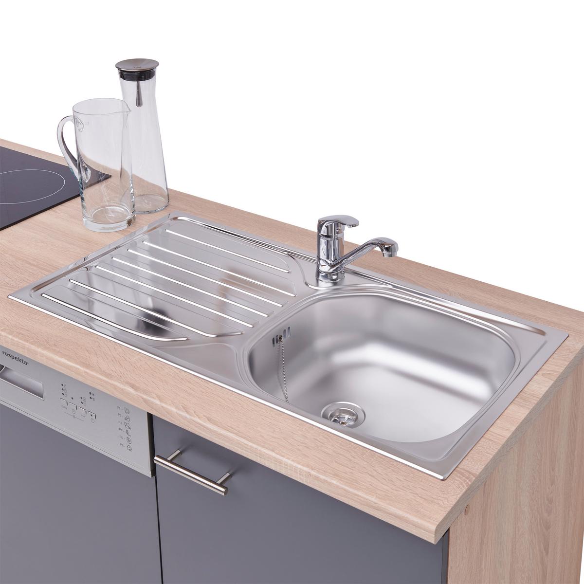 Küchenzeile Economy M. Geräten 310 Cm Grau/eiche Dekor Modern - Eichefarben/Grau, Basics, Holzwerkstoff (310cm) - Respekta