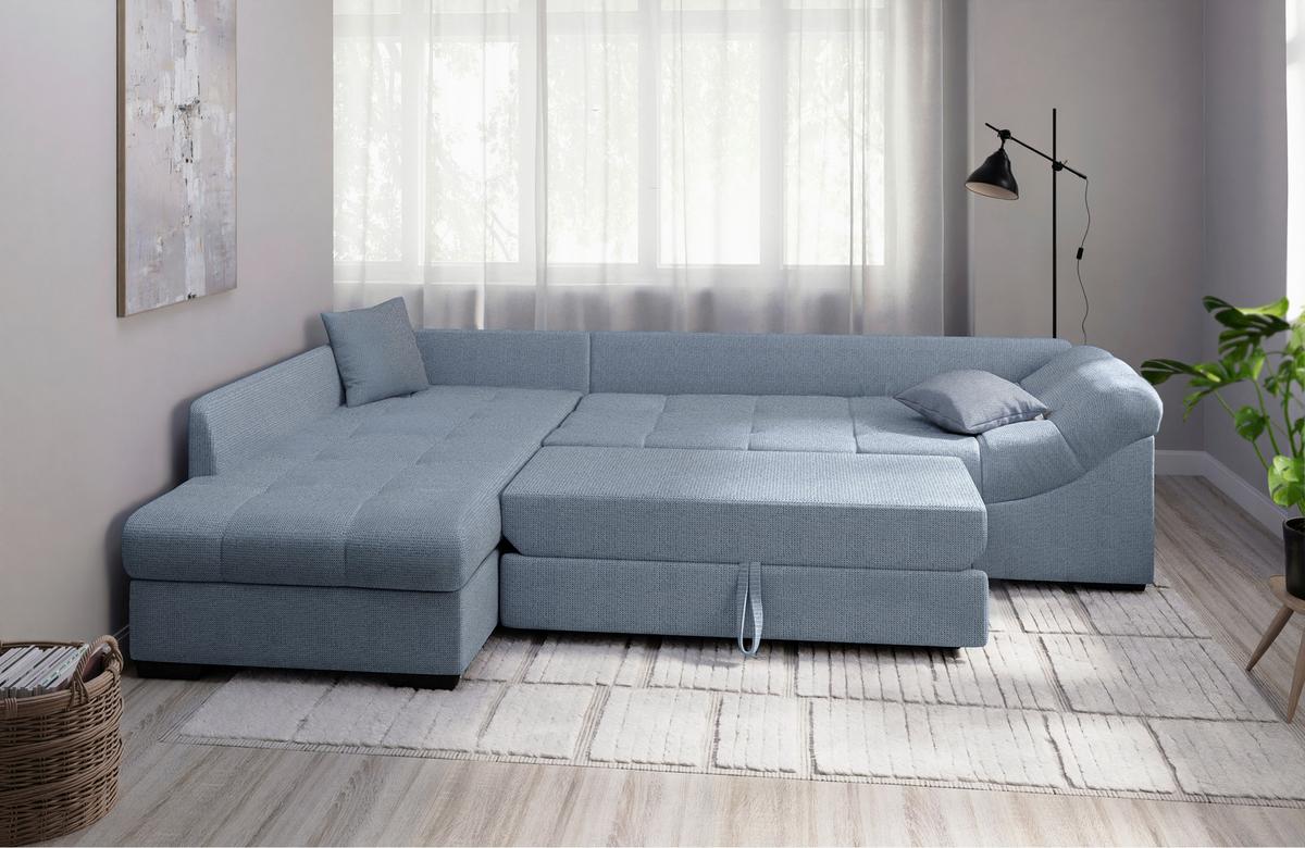 Eckschlafsofa Alvito Hellblau S: 202x298 Cm - Schwarz/Hellblau, MODERN, Textil (202/298cm) - MID.YOU