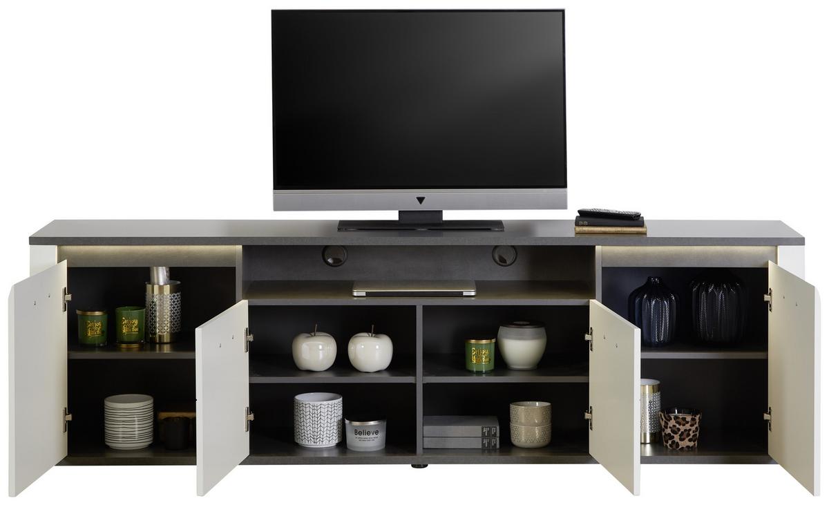TV-Lowboard Alassio B: 203,6 cm Weiß/Graphitfarben - Eichefarben/Schwarz, MODERN, Holzwerkstoff (203,6/62/40,5cm) - Luca Bessoni