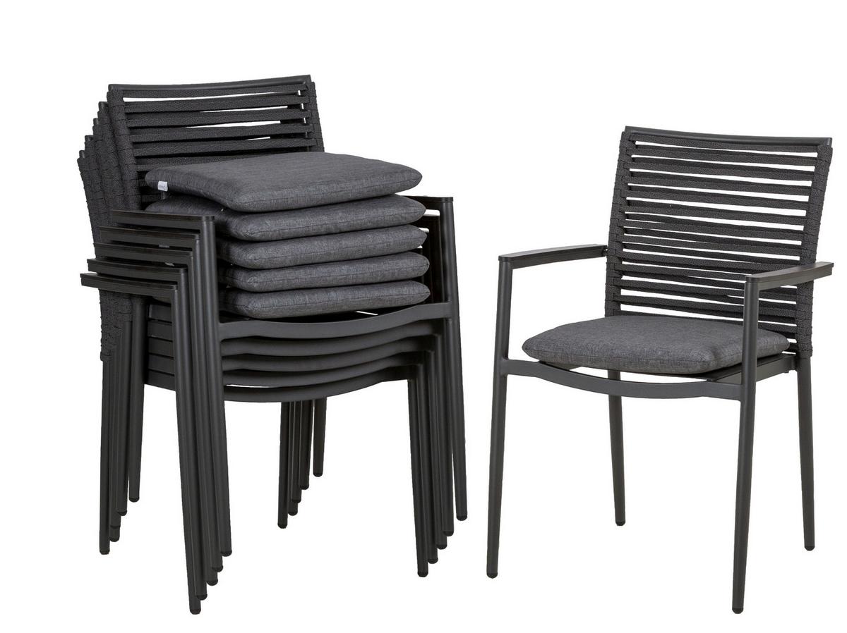 Gartensessel-set 6-tlg. Stapelbar New Jersey Metall - Dunkelgrau/Anthrazit, Basics, Holzwerkstoff/Kunststoff (61/57/86cm) - Acamp