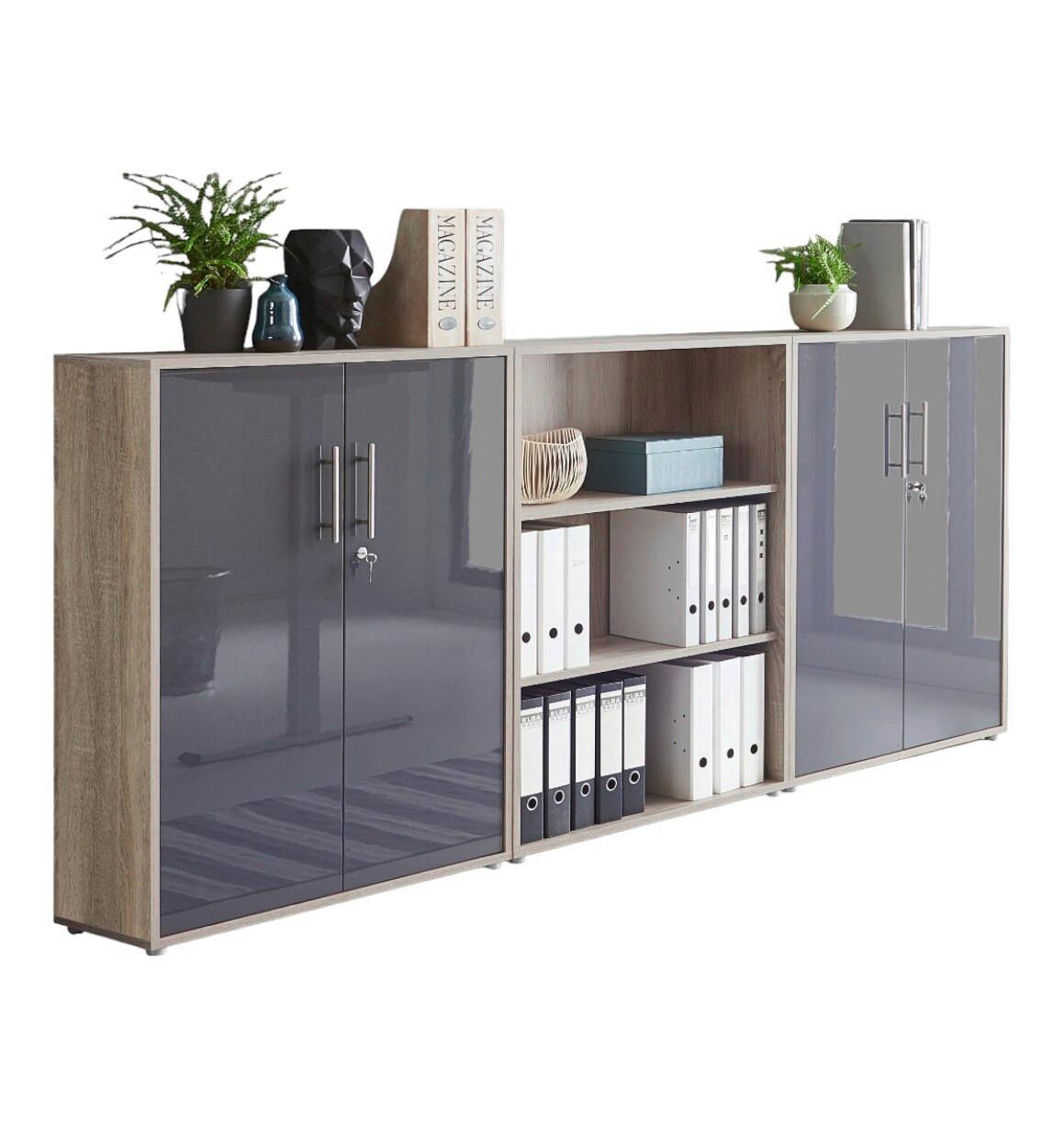 Office Edition B: 253,2 cm Sonoma Eiche/Anthrazit - Anthrazit Hochglanz/Sonoma Eiche, MODERN, Holzwerkstoff (253,2/113,6/33cm) - MID.YOU