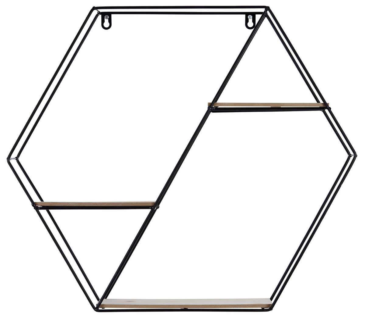 Wandregal Rom B: 58 cm Schwarz Metall/Holzdekor 3 Fächer - Schwarz/Pinienfarben, MODERN, Holzwerkstoff/Metall (58/51/15cm)