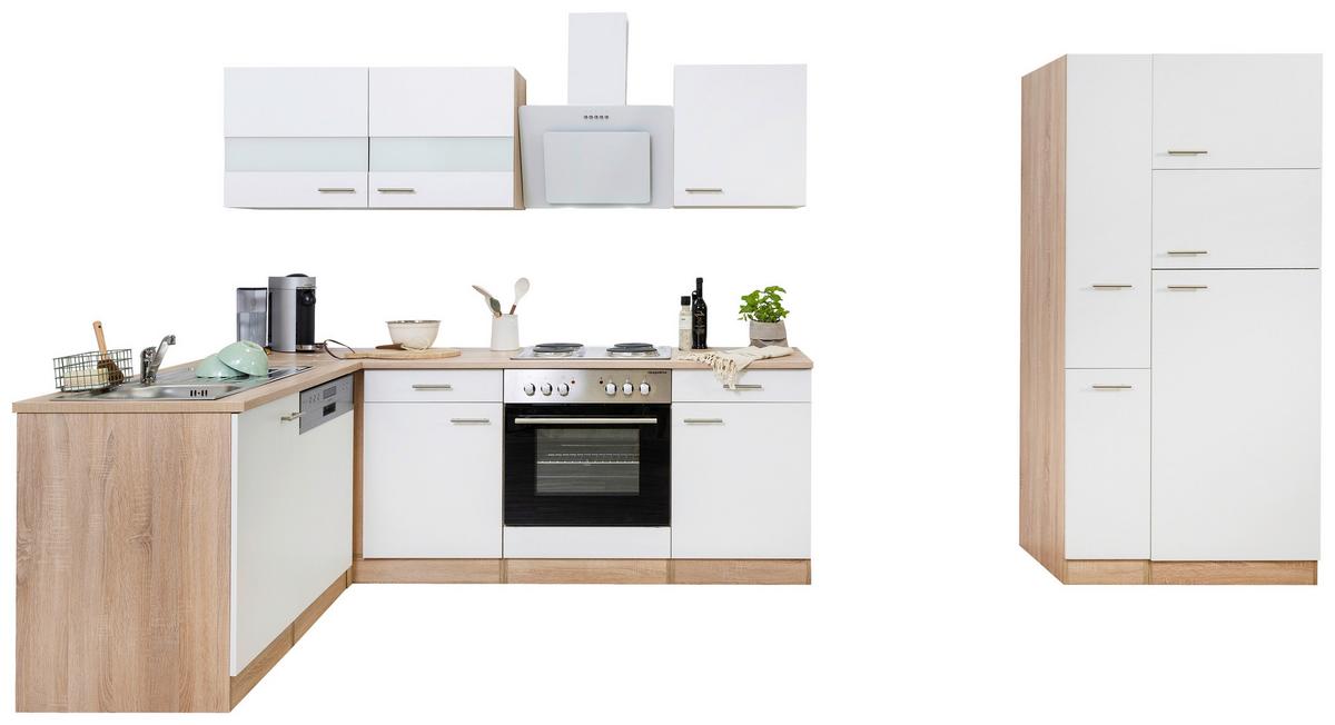 Eckküche Economy M. Geräten 172x310 Cm Weiß/eiche Dekor - Eichefarben/Weiß, Basics, Glas/Holzwerkstoff (172/310cm) - Respekta
