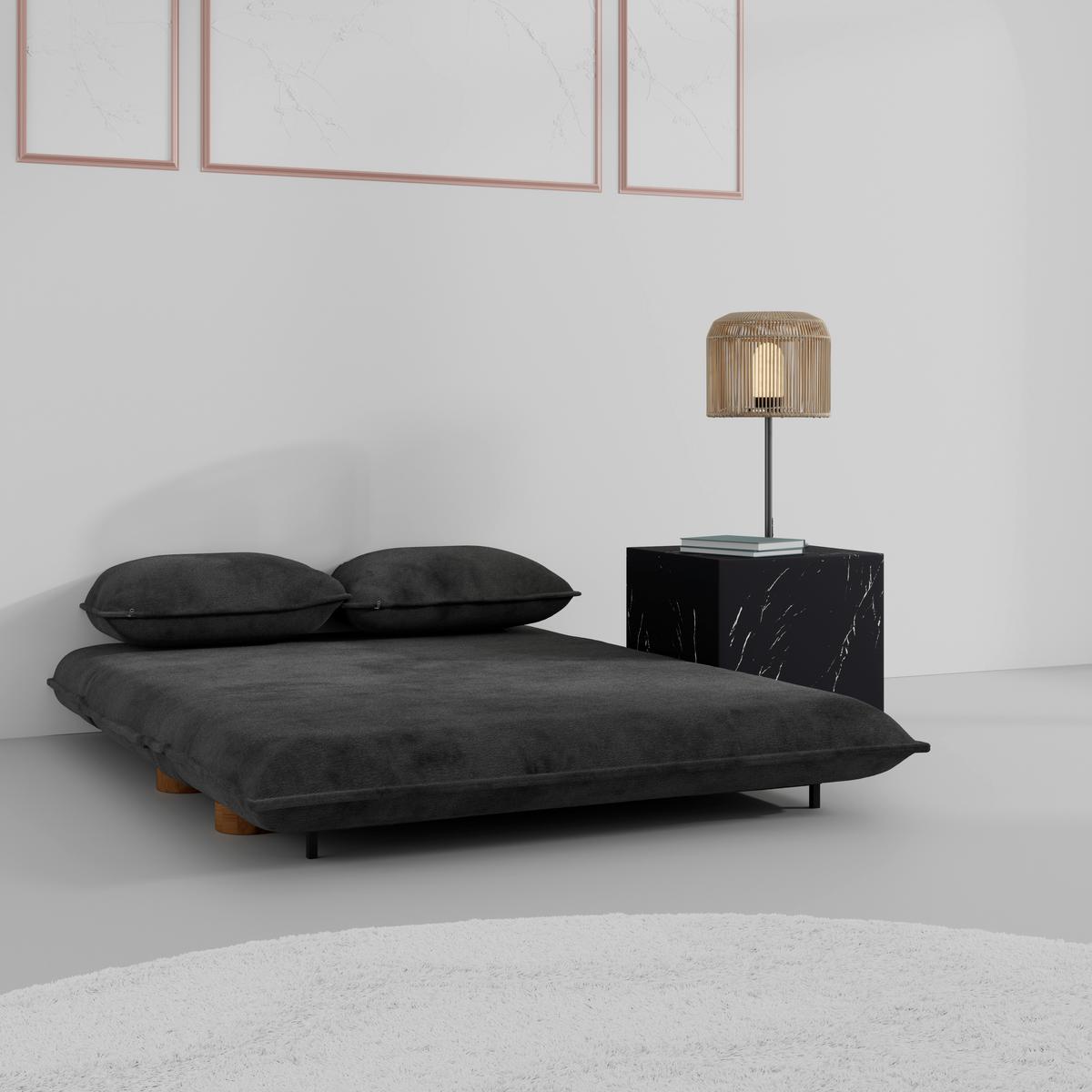 Rozkladacia pohovka BELLA, tmavosivá, max. 240 kg - prírodná farba/tmavosivá, Modern, kov/drevo (141/76/63cm) - Bessagi Home