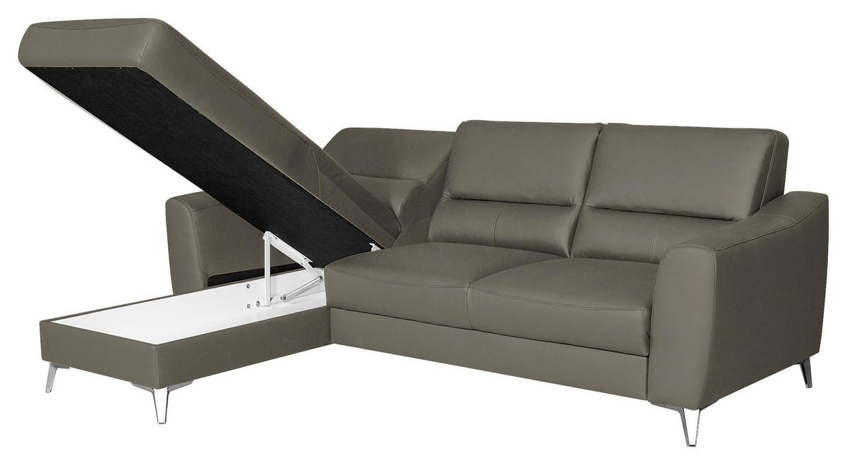 Ecksofa Santos Sahara S: 241 Cm - Chromfarben/Sahara, Design, Leder/Textil (241/168cm) - Livetastic
