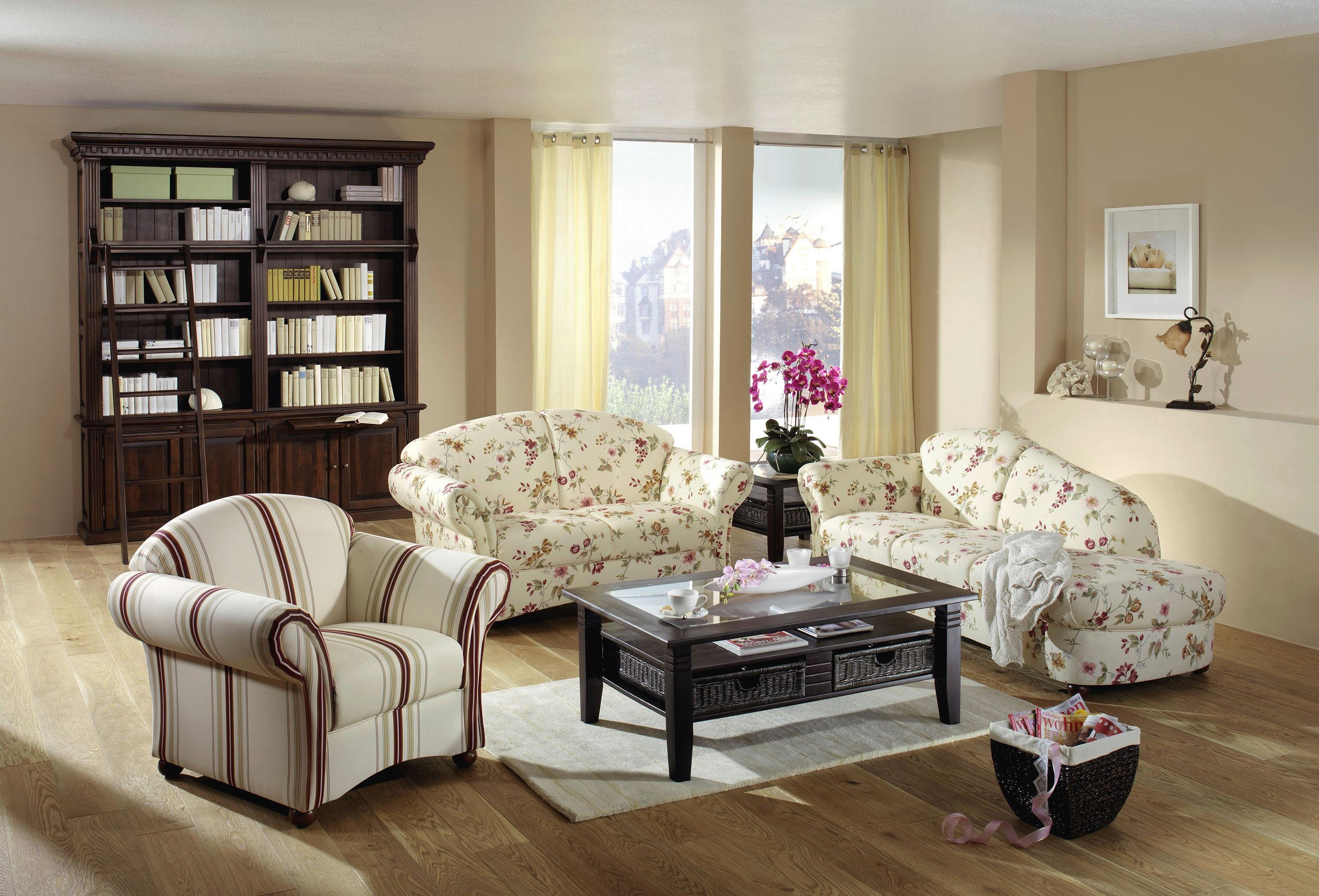 2-sitzer-sofa Corona Rot/weiß, Blumen Design - Rot/Nussbaumfarben, Design, Textil (151/85/81cm) - Max Winzer