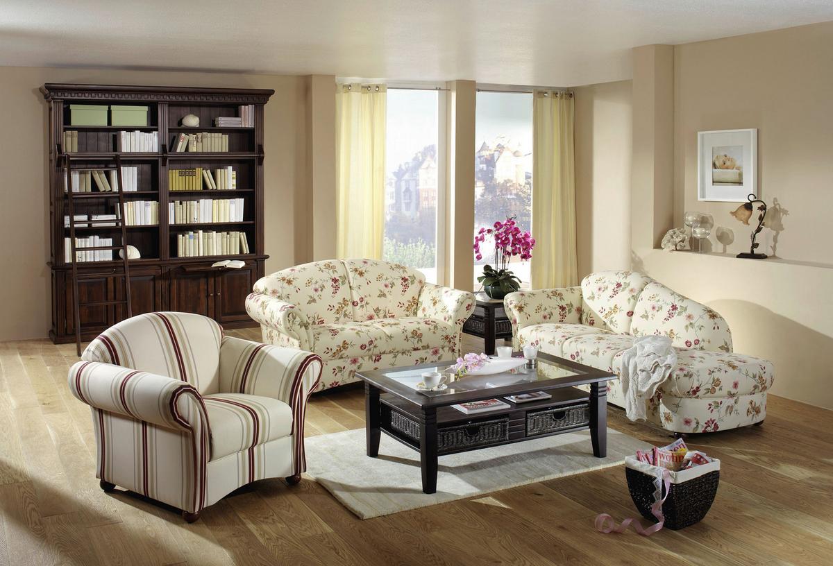 2-Sitzer-Sofa Corona Rot/Weiß, Blumen Design - Rot/Nussbaumfarben, Design, Textil (151/85/81cm) - Max Winzer