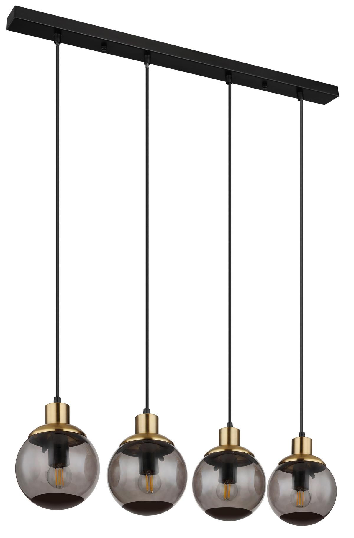 Hängeleuchte 15860-4h - Messingfarben/Schwarz, Design, Glas/Kunststoff (75/15/110cm) - Globo