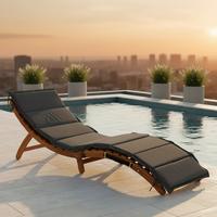 Gartenliege Honopu Holz Klappbar mit Auflage - Grau/Akaziefarben, KONVENTIONELL, Holz/Textil (54/60/180cm) - Gardenson