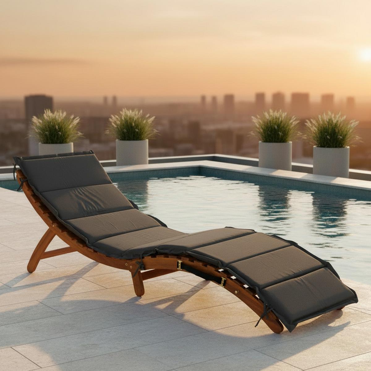 Gartenliege Honopu Holz Klappbar mit Auflage - Grau/Akaziefarben, KONVENTIONELL, Holz/Textil (54/60/180cm) - Gardenson