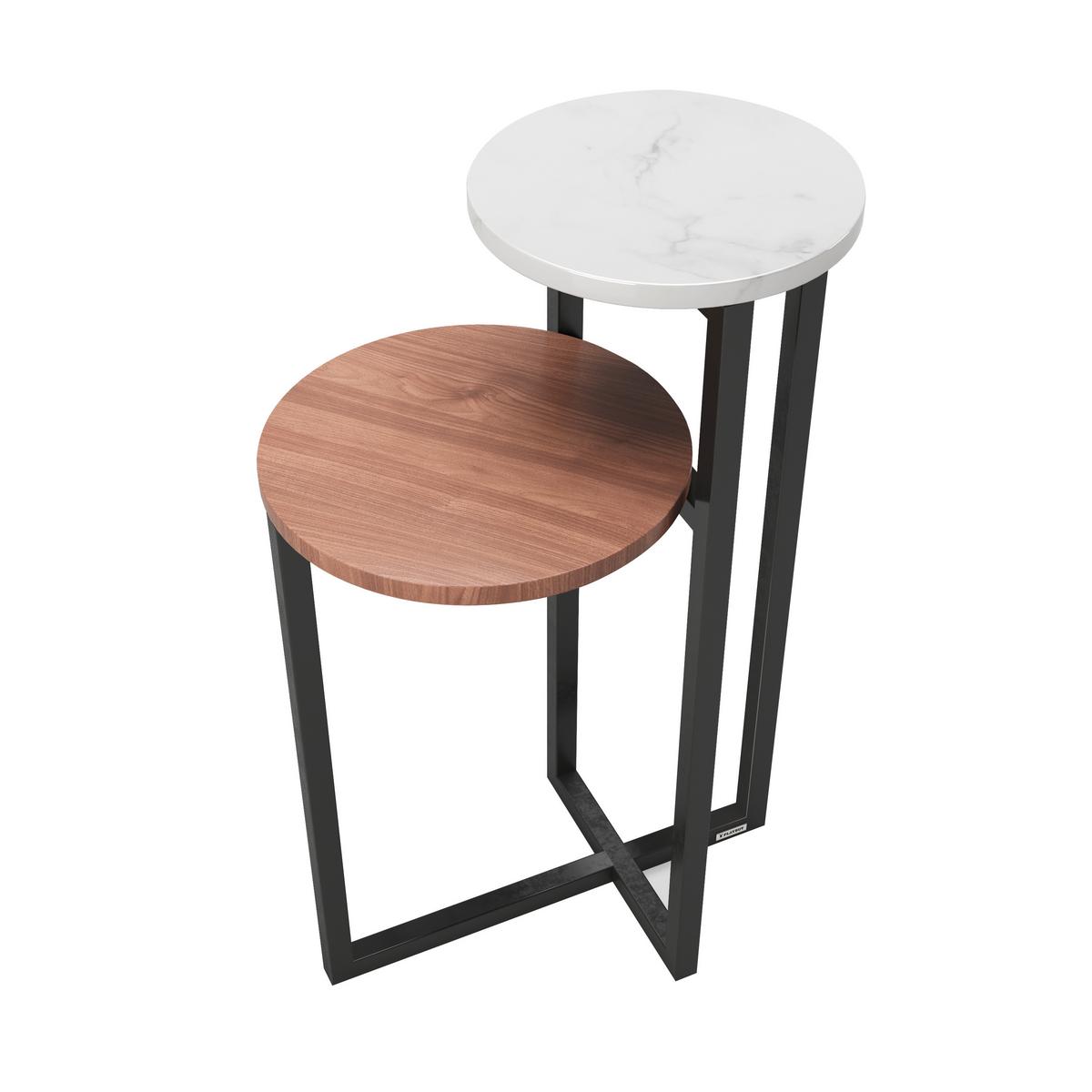 Beistelltisch Mit 2 Platten Cheryl, Nussfarb./weiß/schwarz - Nussbaumfarben/Schwarz, KONVENTIONELL, Holzwerkstoff/Metall (49/49/80cm) - Playboy