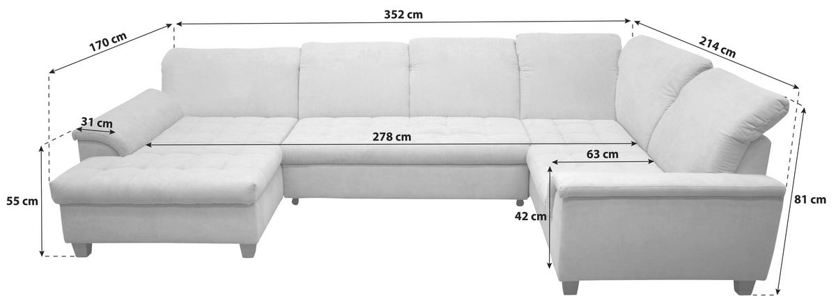 Wohnlandschaft Franzi Kopfteil Verstellbar Dunkelgrau - Eichefarben/Dunkelgrau, KONVENTIONELL, Textil (170/352/214cm) - MID.YOU