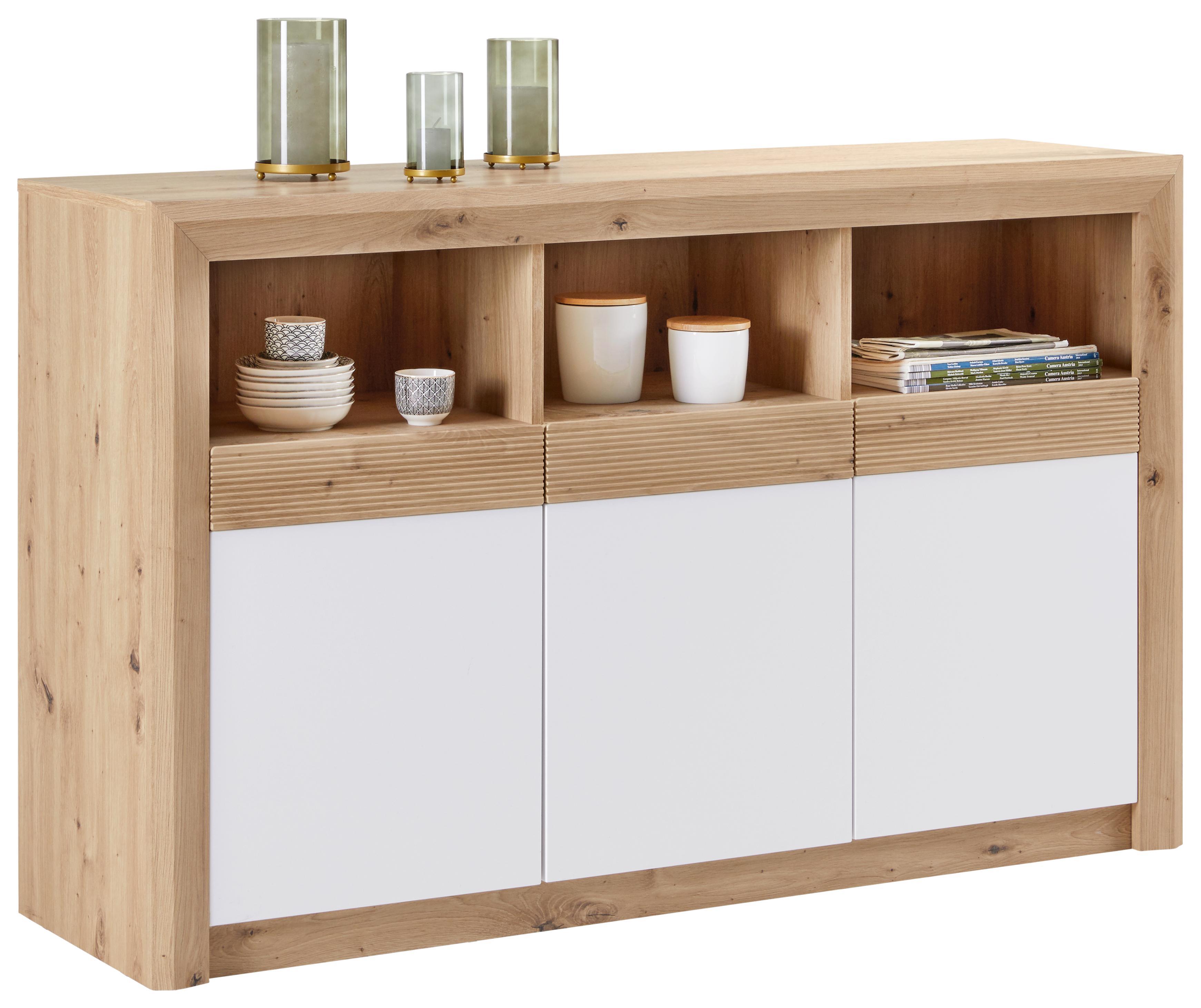 Sideboard Kashmir New B:142cm Artisan Eiche Dekor/ Weiß Matt - Eichefarben/Schwarz, MODERN, Holzwerkstoff (142/89/41cm) - James Wood