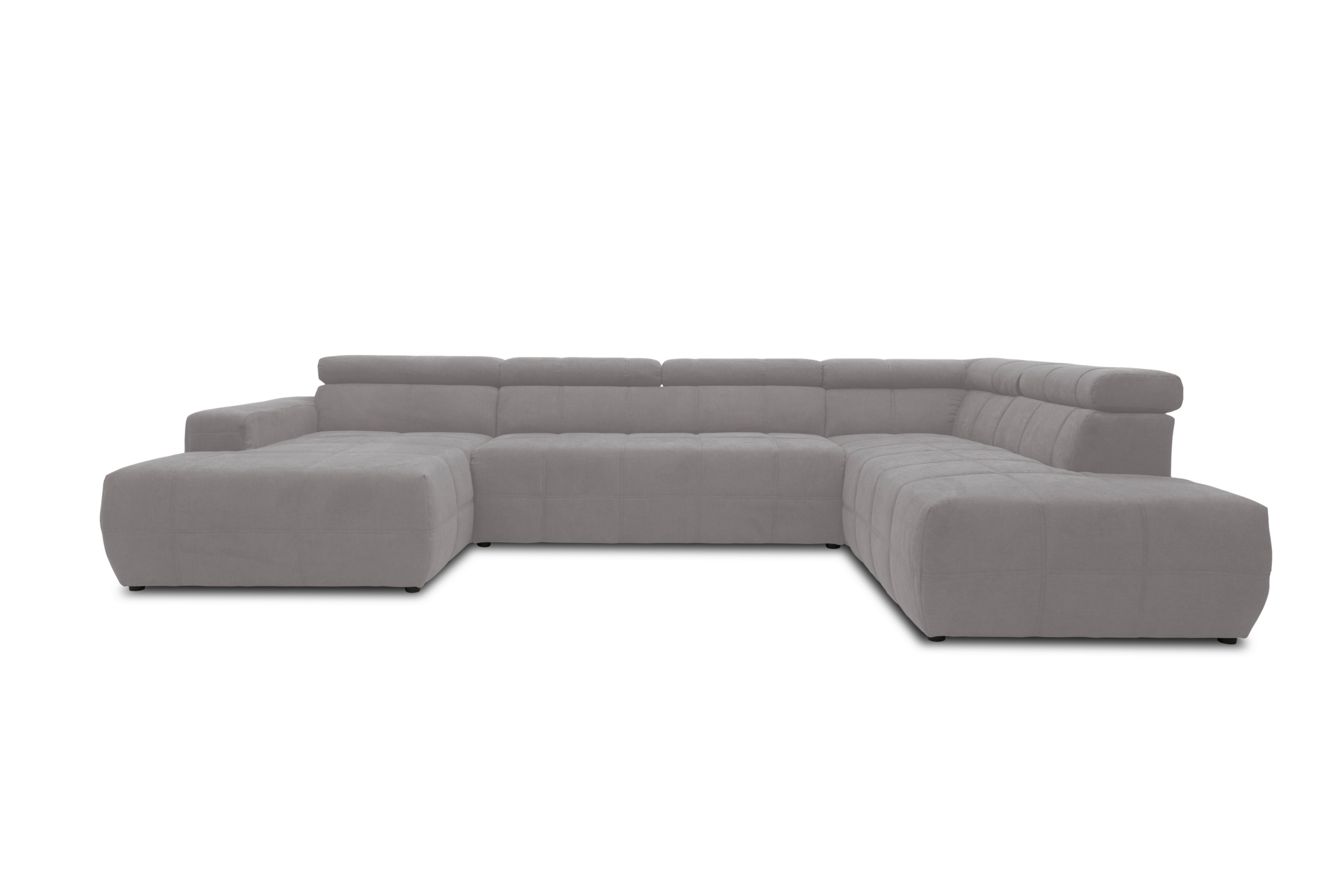 Wohnlandschaft Brandon Mit Kopfteilverstellung Silber - Silberfarben/Schwarz, Design, Textil (175/359/228cm) - MID.YOU