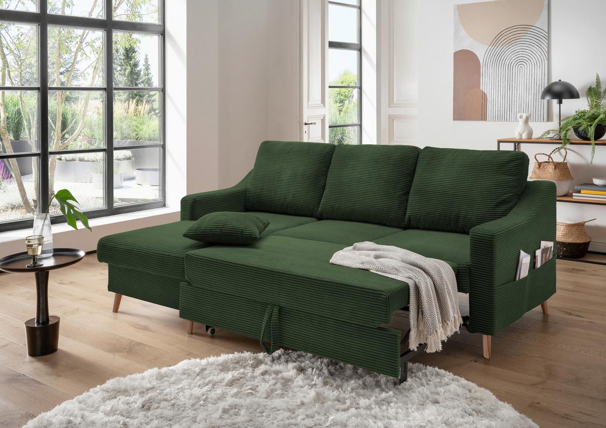 Ecksofa Valentina - Dunkelgrün/Naturfarben, Design, Textil (150/228cm) - P & B