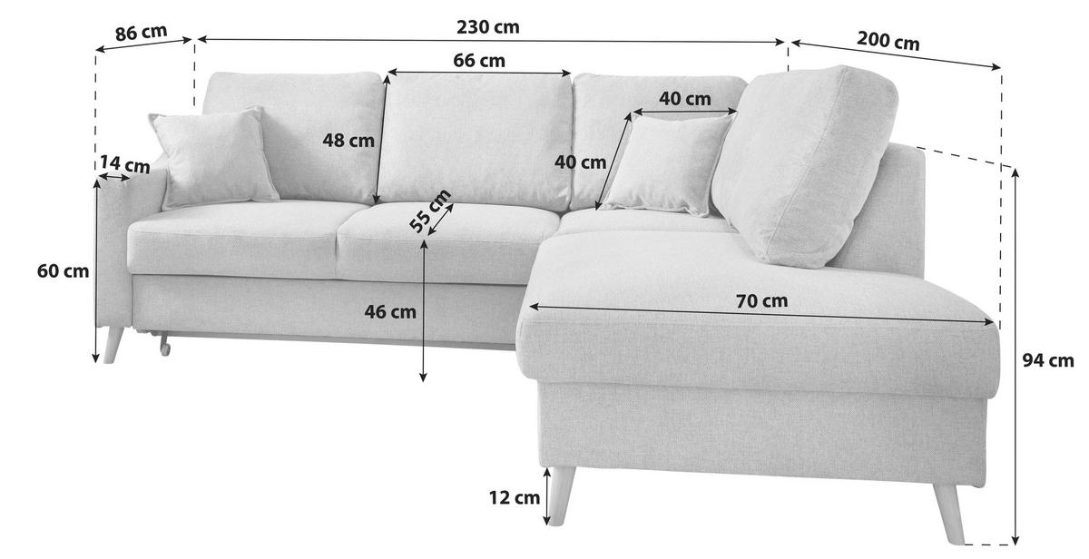 Ecksofa mit Schlaffunktion Valentina mit Kissen Anthrazit - Anthrazit/Naturfarben, KONVENTIONELL, Textil (230/200cm) - P & B