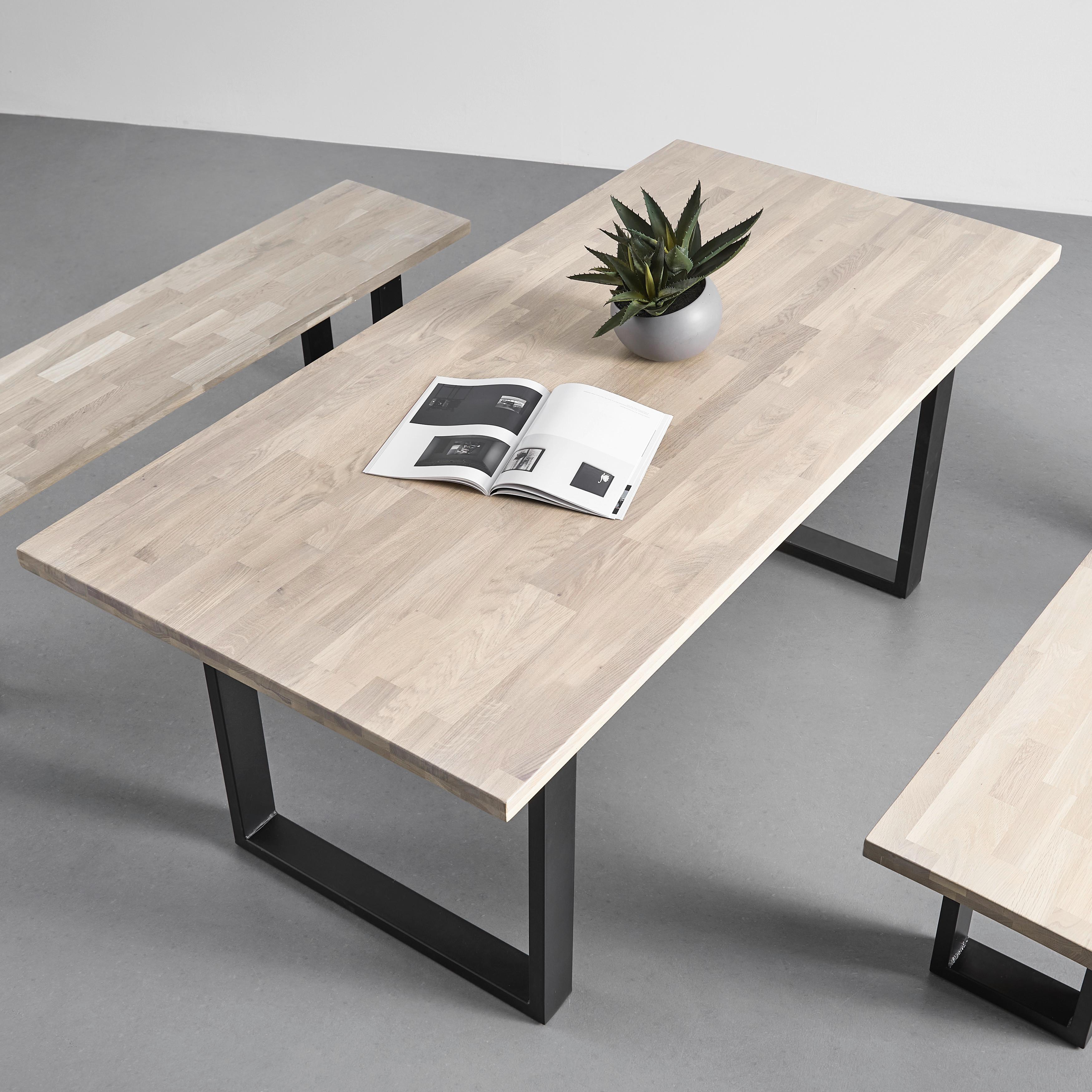 Jídelní stůl VALERIO 180x90 cm - černá/barvy dubu, Moderní, kov/dřevo (180/90/76cm) - Bessagi Home