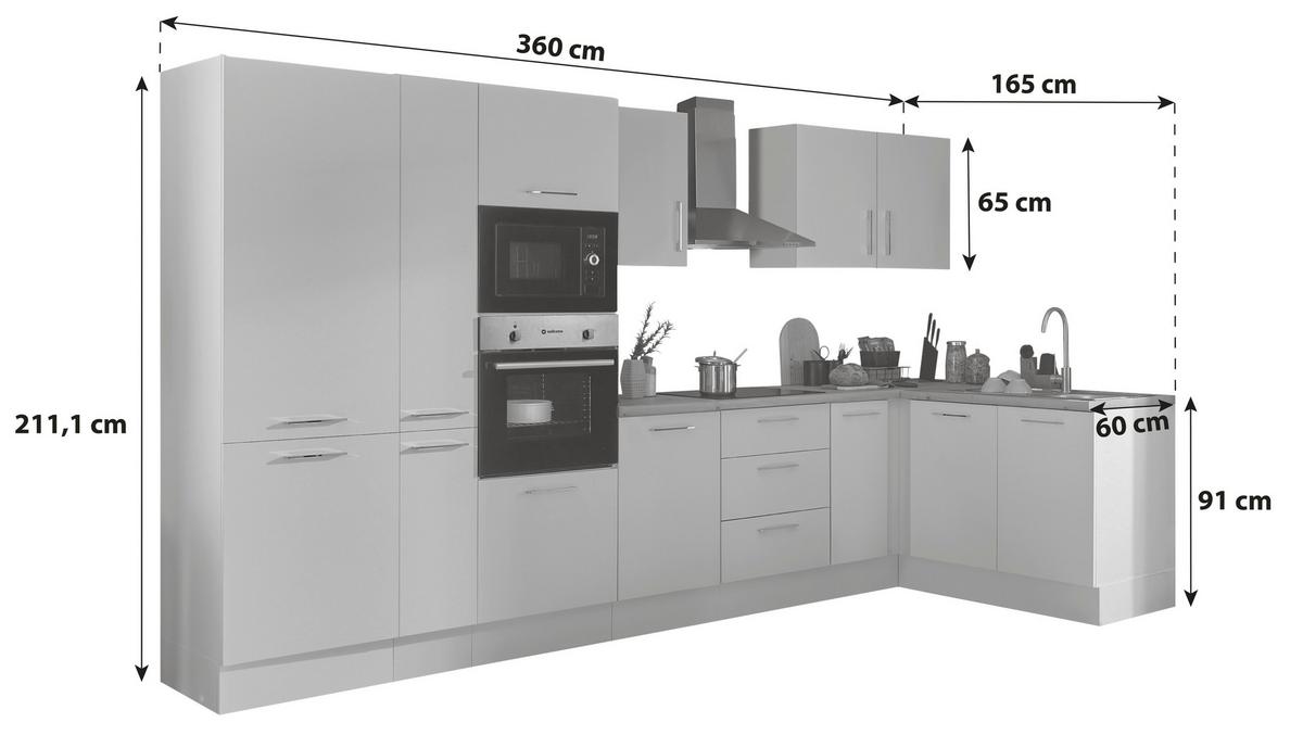 Eckküche Turin Weiss/eiche Dekor 360x165 Cm - Weiß/Eiche Artisan, Basics, Holzwerkstoff (360/165cm) - MID.YOU