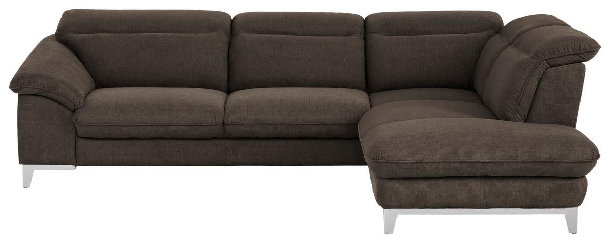 Ecksofa mit Schlaffunktion Teresa Dunkelbraun - Chromfarben/Dunkelbraun, Design, Textil (293/232cm) - Livetastic