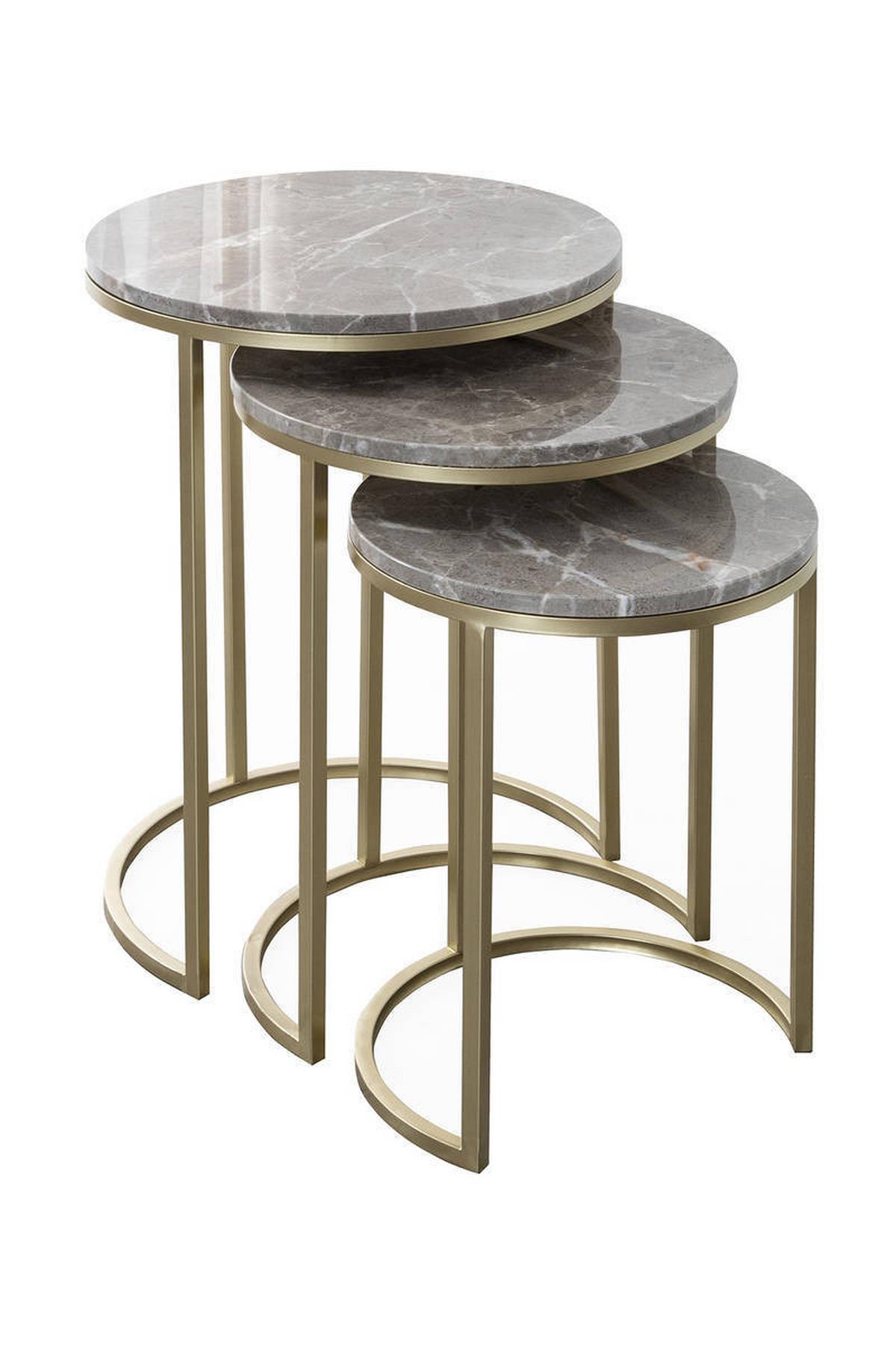 Beistelltisch 3-Teilig Tria Grau/Goldfarben - Goldfarben/Grau, Trend, Stein/Metall - Kayoom
