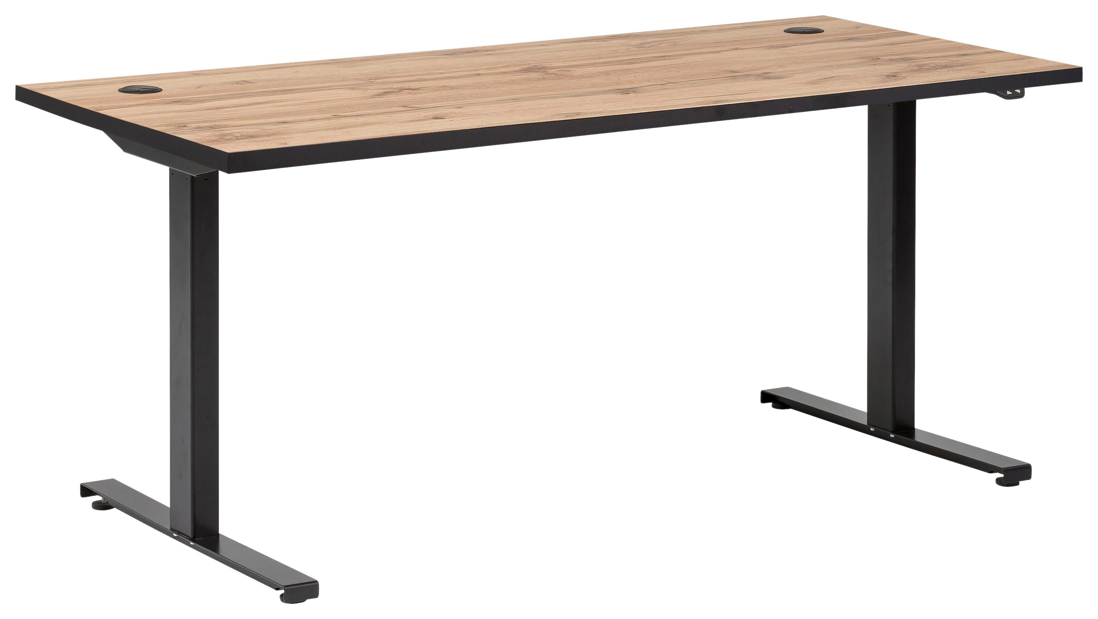 Schreibtisch B 160 H 70-120 cm Serie 2000 Eiche Dekor - Eichefarben/Schwarz, KONVENTIONELL, Holzwerkstoff/Metall (160/70,5-117/75cm) - MID.YOU