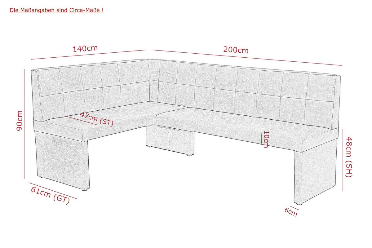 Eckbank Melanie Reb - Anthrazit, MODERN, Holz/Textil (200/90cm) - MID.YOU