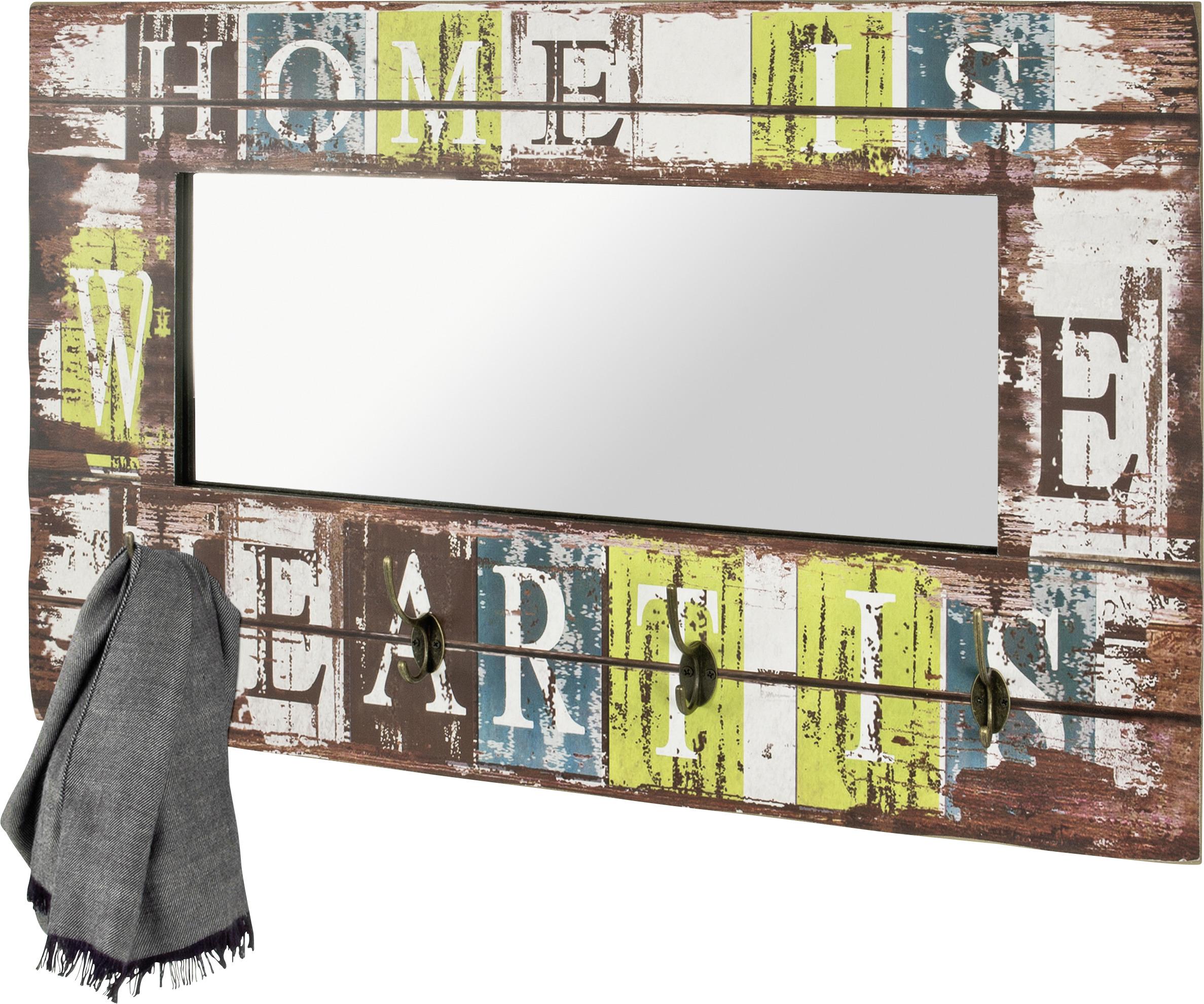 Garderobenpaneel Multicolor Mit Spiegel 4 Haken B: 80 Cm - Multicolor, MODERN, Holzwerkstoff/Metall (80/52/10cm)