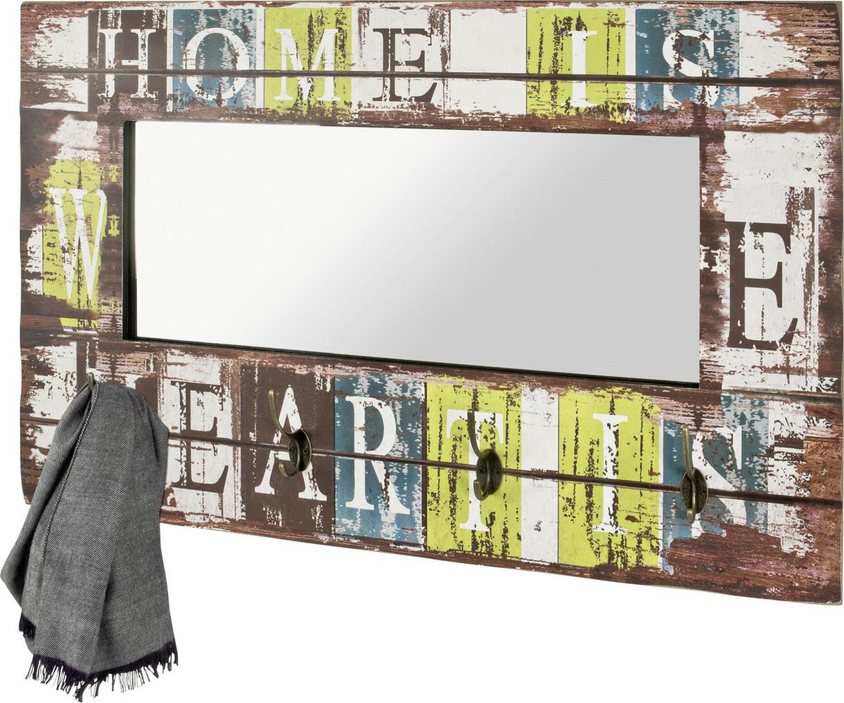 Garderobenpaneel Multicolor Mit Spiegel 4 Haken B: 80 Cm - Multicolor, MODERN, Holzwerkstoff/Metall (80/52/10cm)