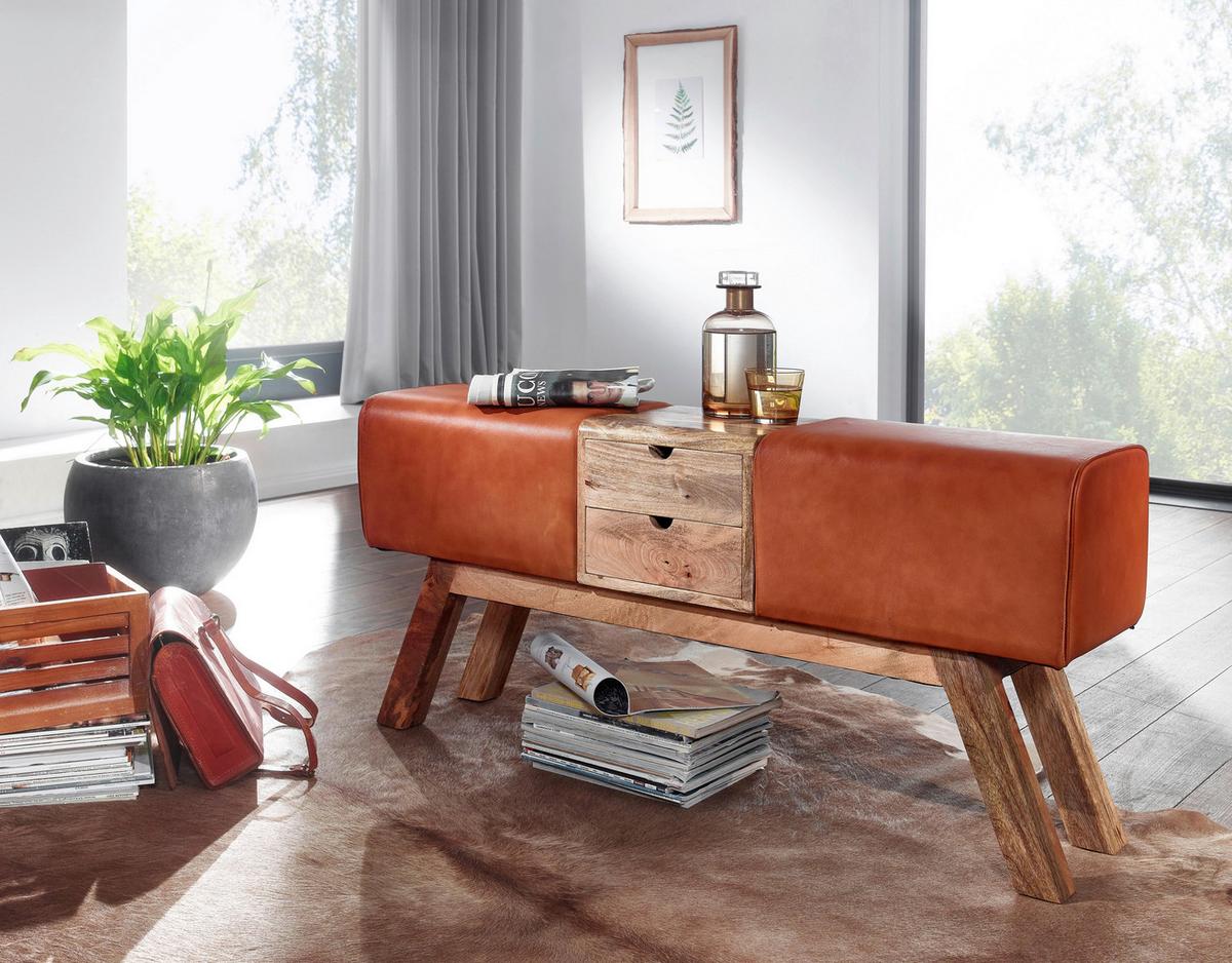 Garderobenbank B: 120 Cm Mit 2 Schubladen Braun - Braun, MODERN, Leder/Holz (120/56/30cm) - MID.YOU