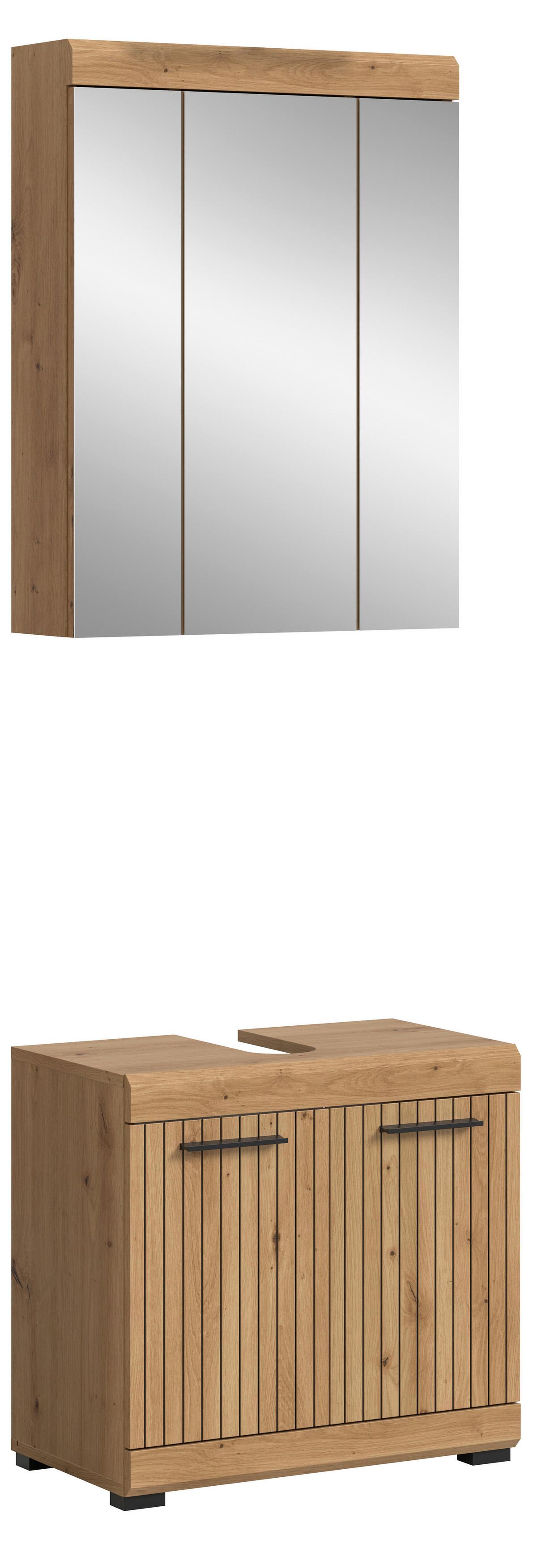 Badezimmer Scout Eiche Artisan Dekor B: 60cm - Schwarz/Eiche Artisan, Trend, Glas/Holzwerkstoff (60cm) - MID.YOU
