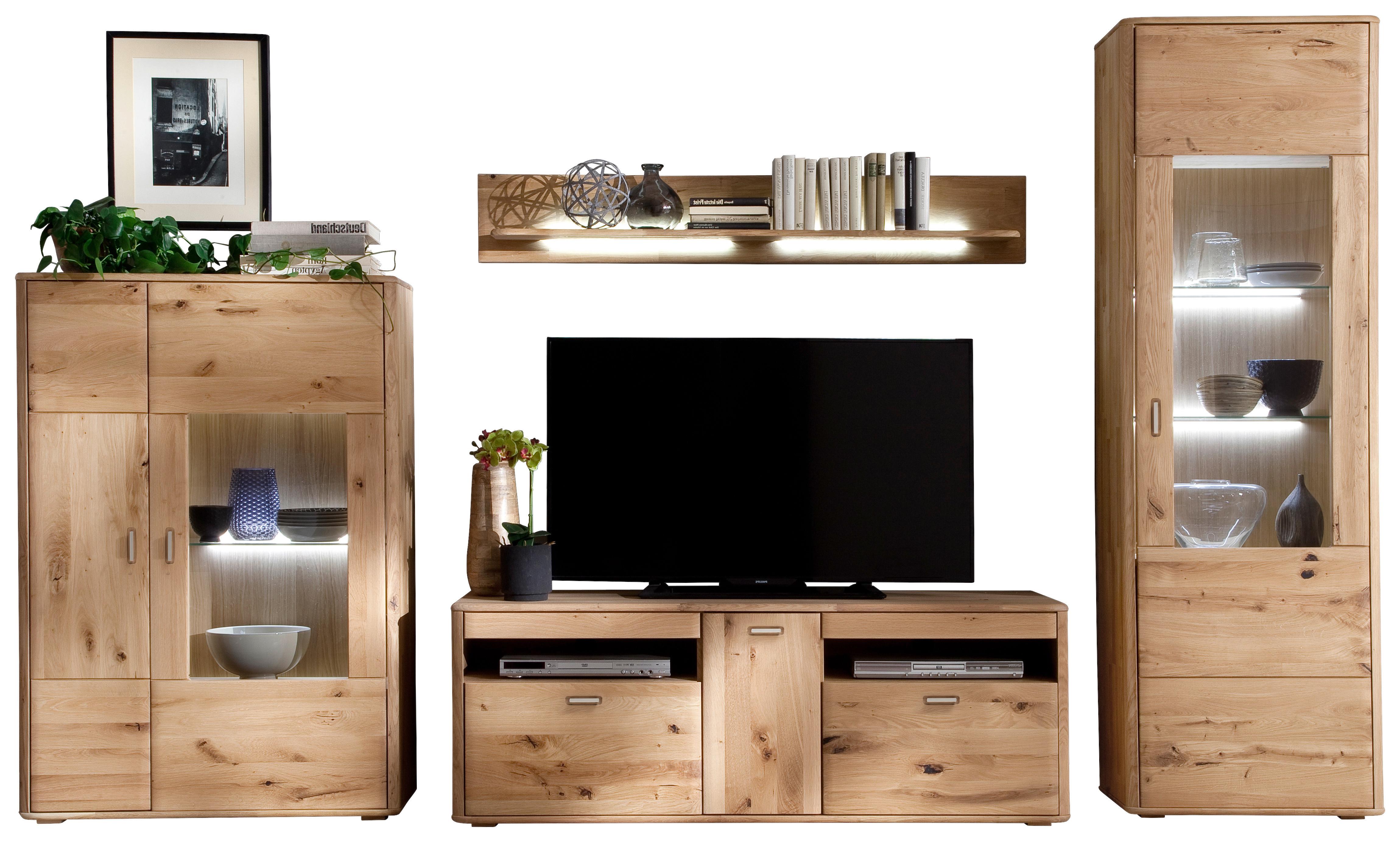 Wohnkombination Massiv 4-Tlg. Ravello Eichefarben - Eichefarben, Design, Glas/Holz (339/208/50cm) - Livetastic