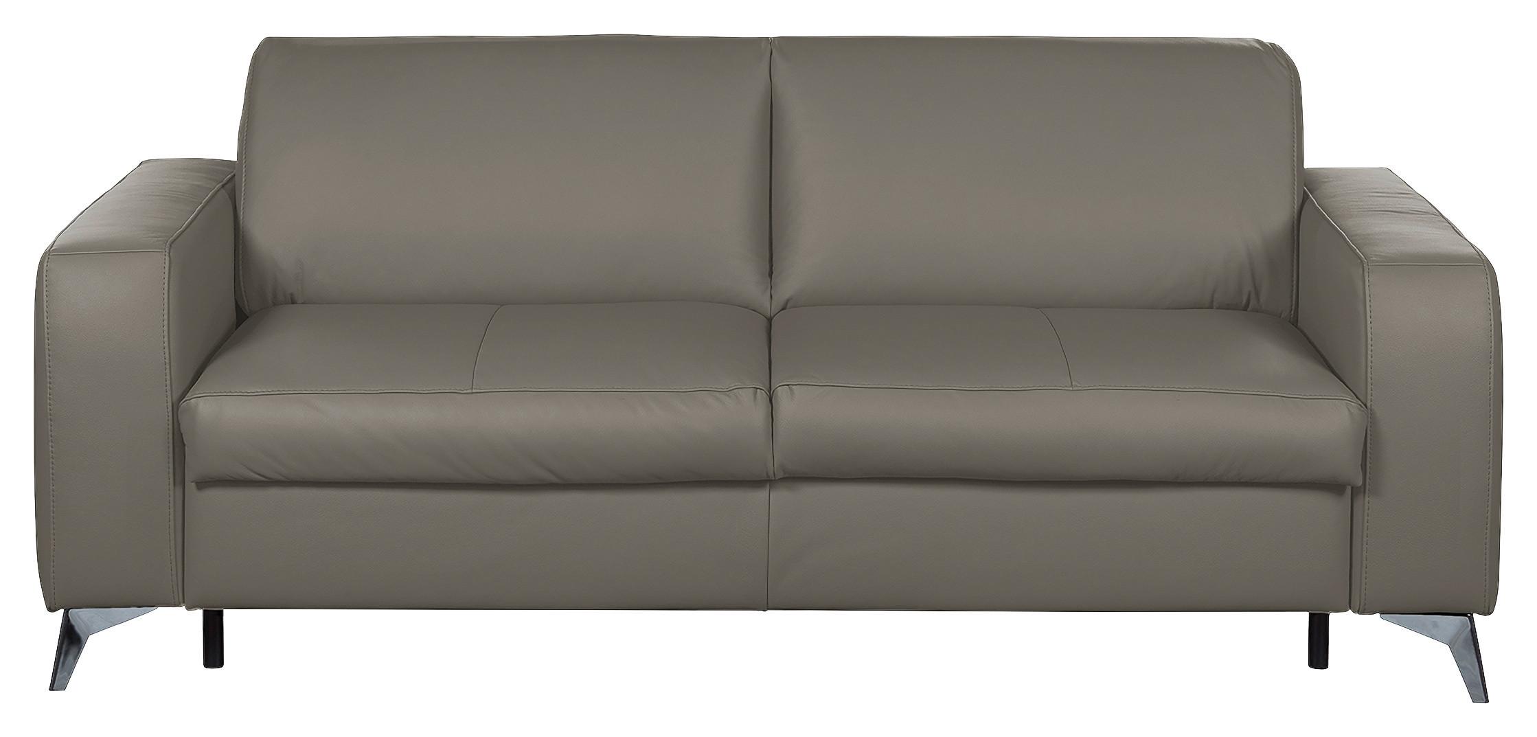 Schlafsofa Aloe Echtleder Schlammfarben B: 204 cm - Schlammfarben/Silberfarben, Design, Leder (204/84/104cm) - Livetastic