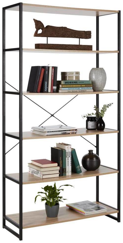 Regál Bono - čierna/dub sonoma, Moderný, kov/kompozitné drevo (95/180/35cm) - Modern Living