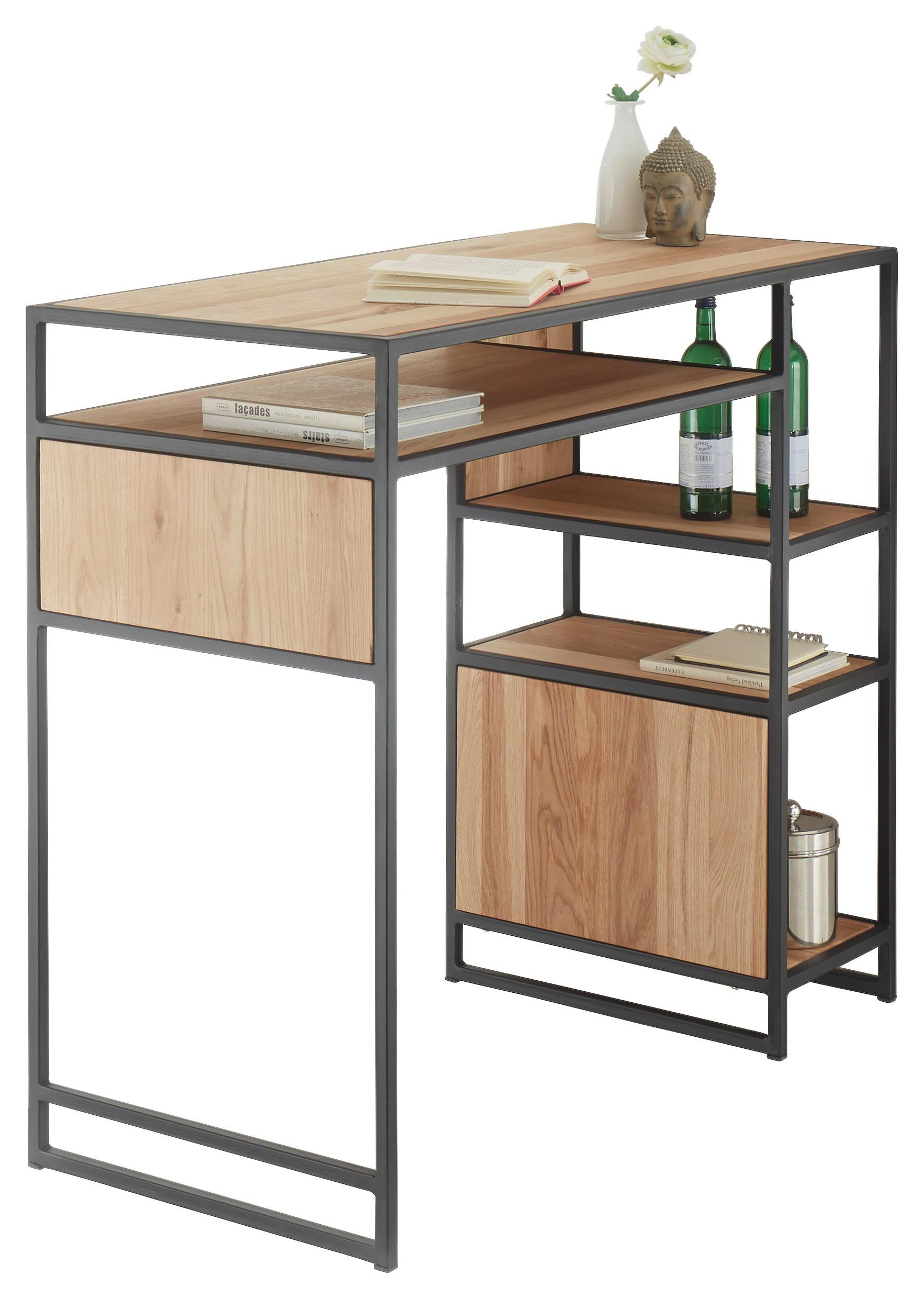 Bartisch Carlos 120x55x105 cm Eiche Dekor mit Stauraum - Eichefarben/Schwarz, Design, Holz/Metall (120/55/105cm) - Livetastic