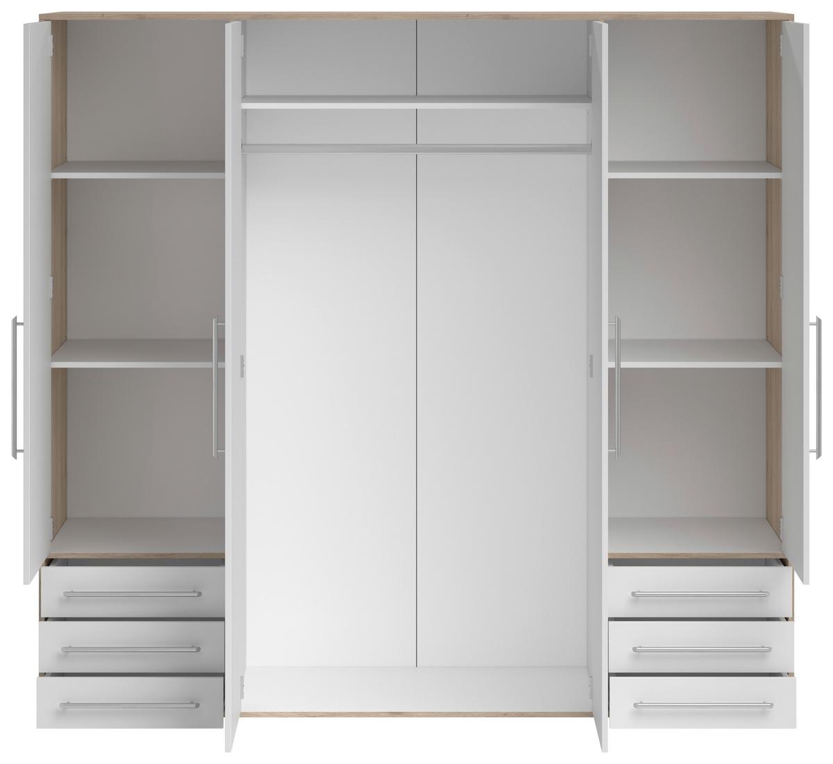 Drehtürenschrank Mit Laden 206cm Lyss Weiß/eiche Dekor - Weiß/Eiche San Remo, MODERN, Holzwerkstoff (206/194/58cm) - Livetastic