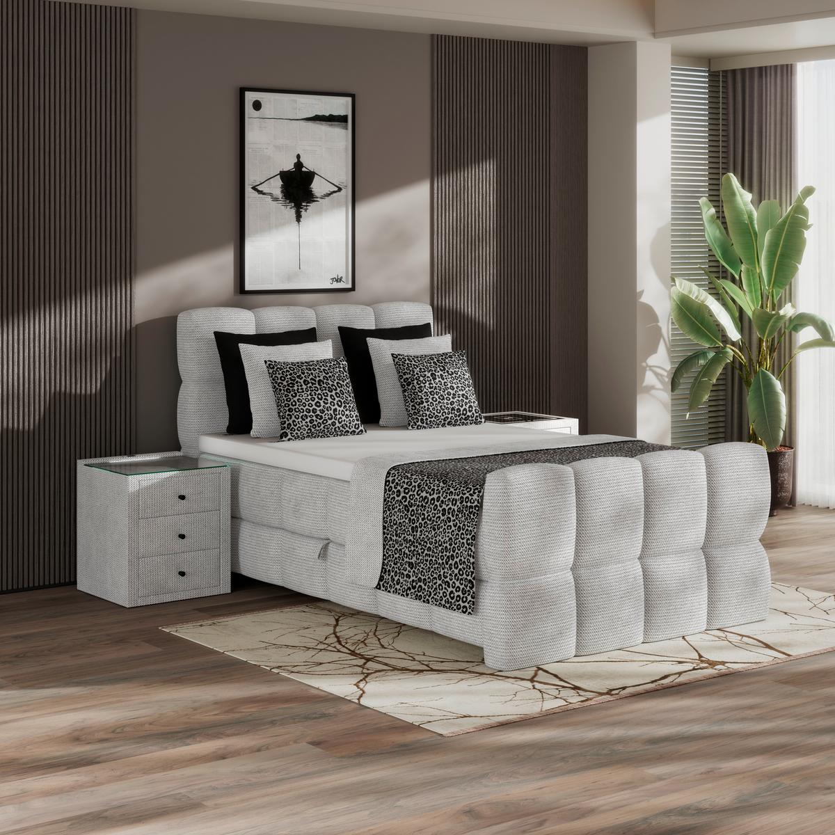 BOXSPRINGBETT inkl. Bettkasten 120x220 - Grauweiß/Schwarz, Trend, Holz/Holzwerkstoff (120/220cm) - Sembella