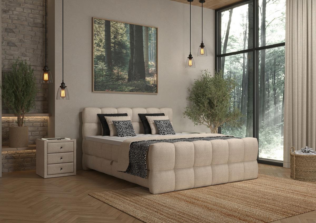BOXSPRINGBETT inkl. Bettkasten 160x200 - Creme/Schwarz, Trend, Holz/Holzwerkstoff (160/200cm) - Sembella