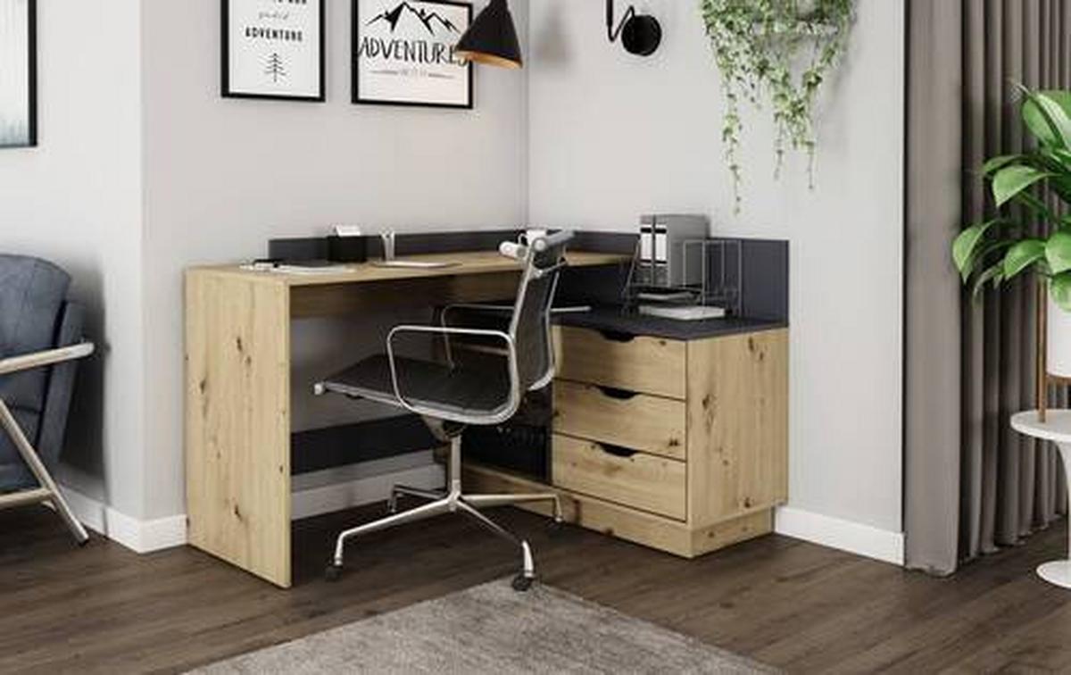 Eckschreibtisch Mit Stauraum B 105cm H 84cm Belfast - Anthrazit/Eiche Artisan, LIFESTYLE, Holzwerkstoff (129/105/84cm) - MID.YOU