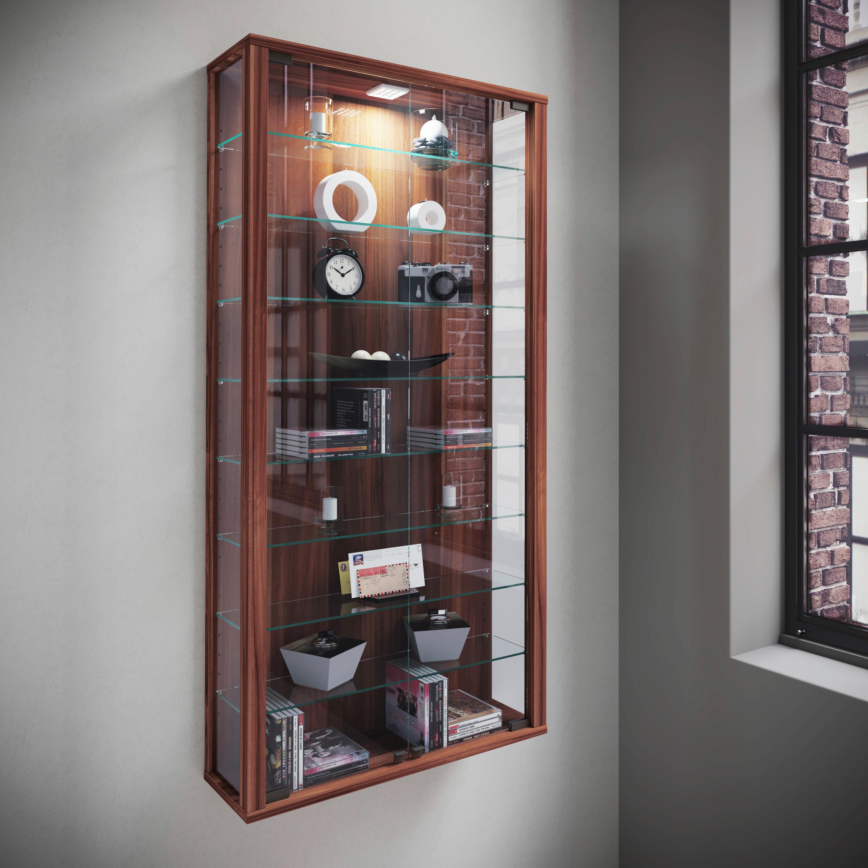 Vitrine Vitrosa Nussbaumfabren Dekor B: 59 cm - Nussbaumfarben/Schwarz, Design, Glas/Holzwerkstoff (59/114/18cm) - MID.YOU